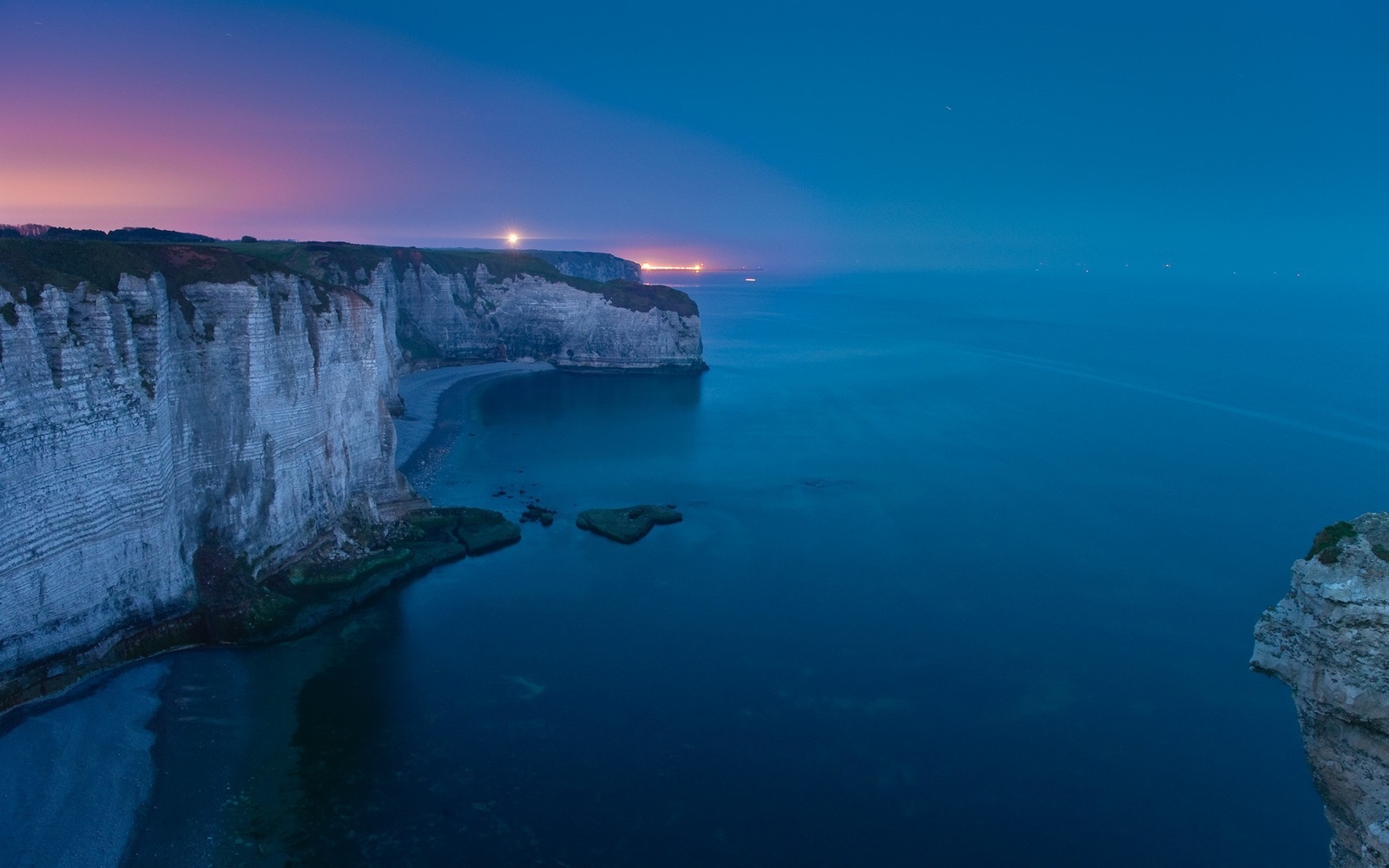 Landscape cliff beach sea lights blue coast evening Custom Gaming Mat Desk