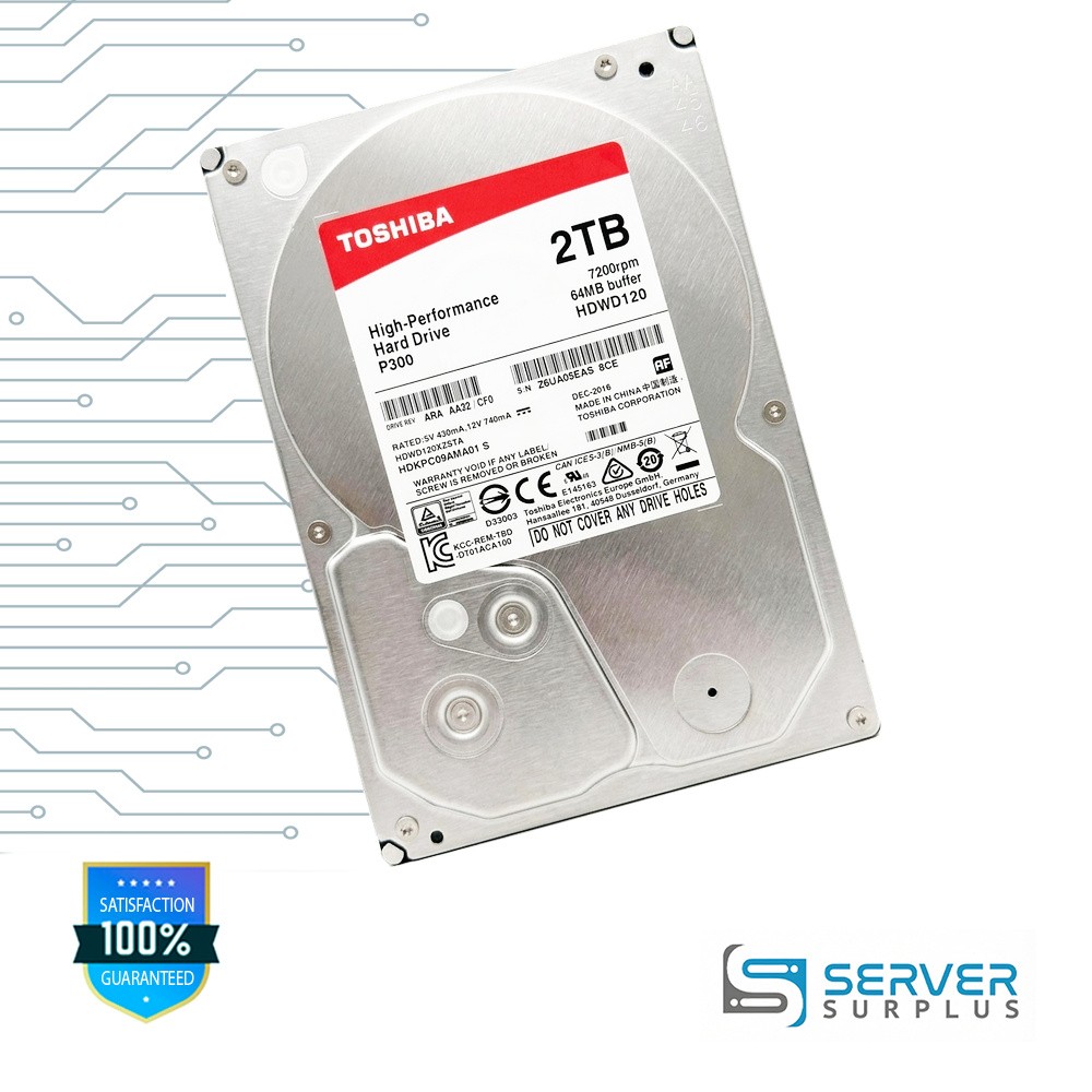 Toshiba P300 2TB 7200 RPM 3.5 in Enterprise HDD | HDWD120 | HDWD120XZSTA