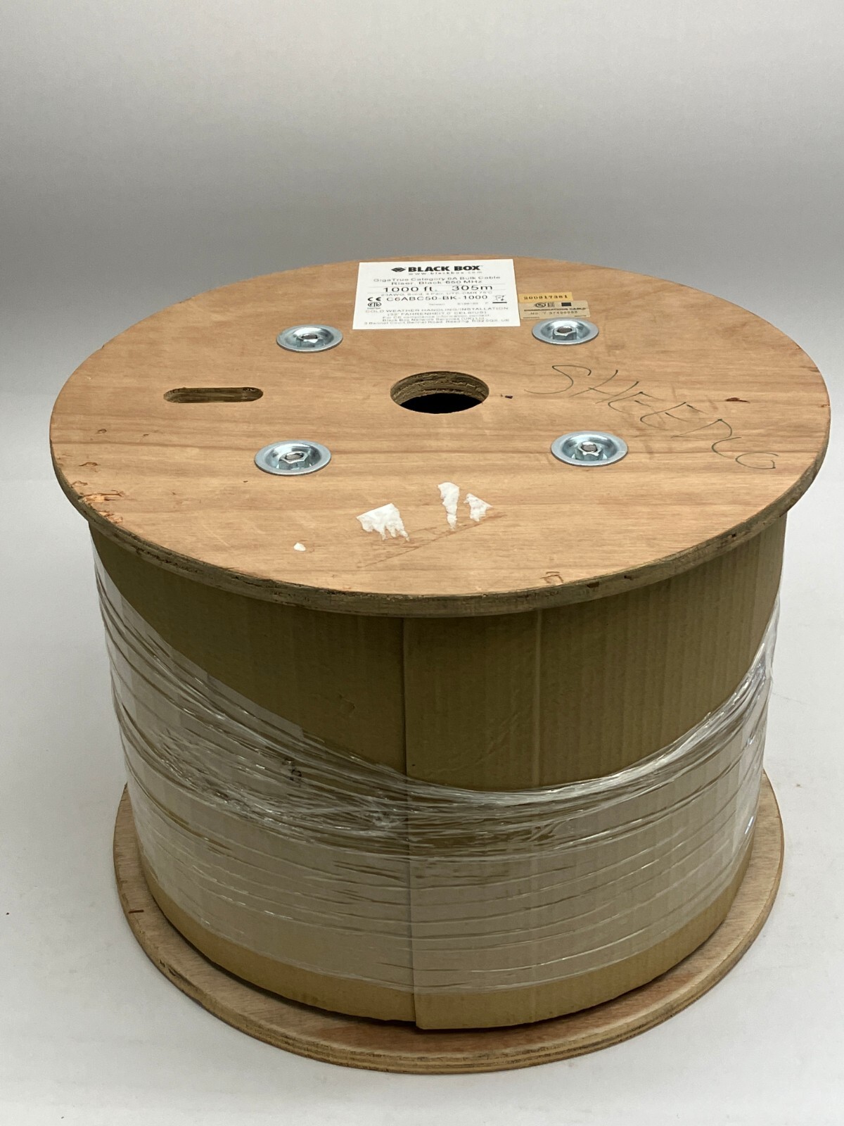 Black Box C6ABC50-BK-1000 GigaTrue Category 6A Bulk Cable Riser, Black 1000' FT