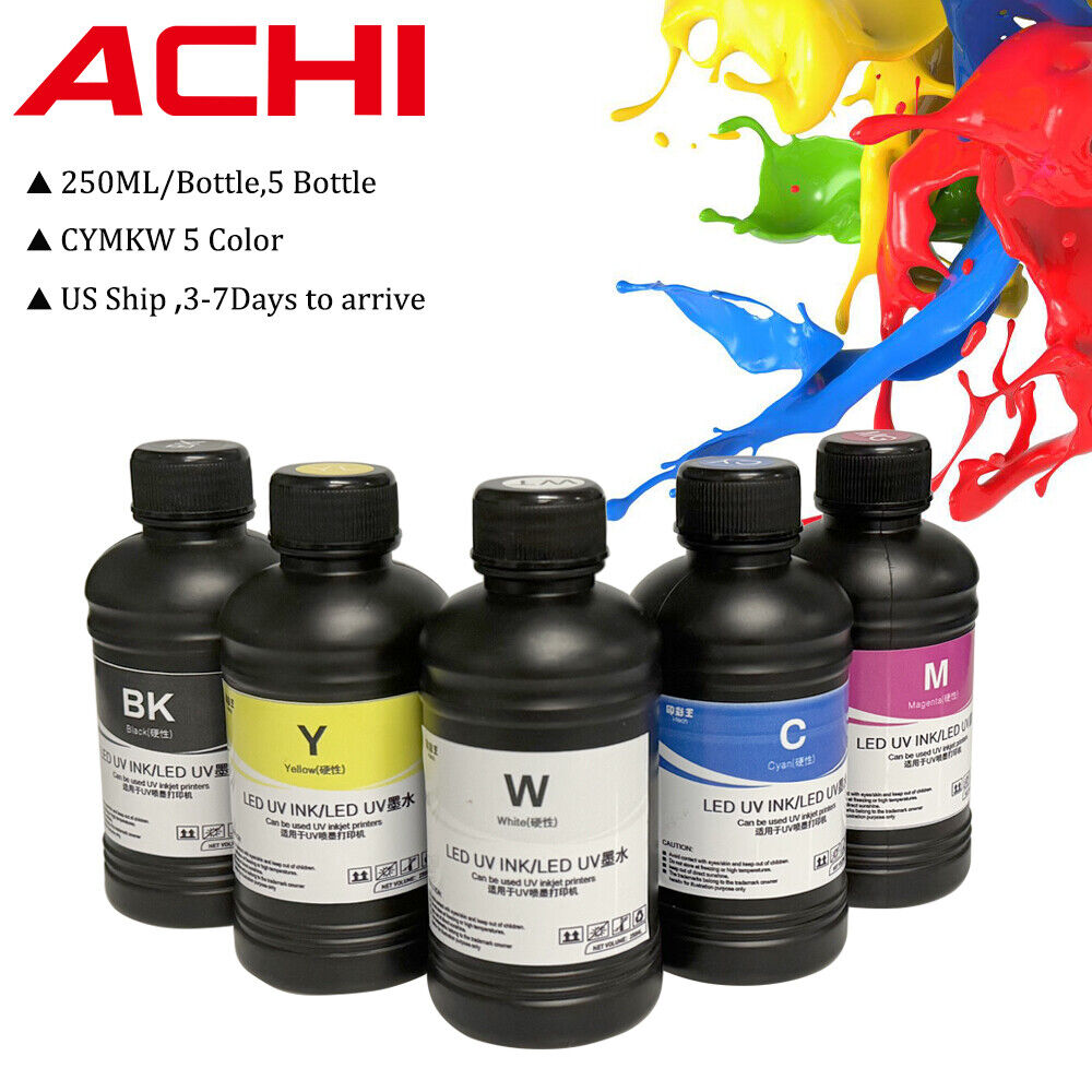ACHI CYKMW UV INK 250ml 5 Color UV Ink For UV Pinter Printing US STOCK