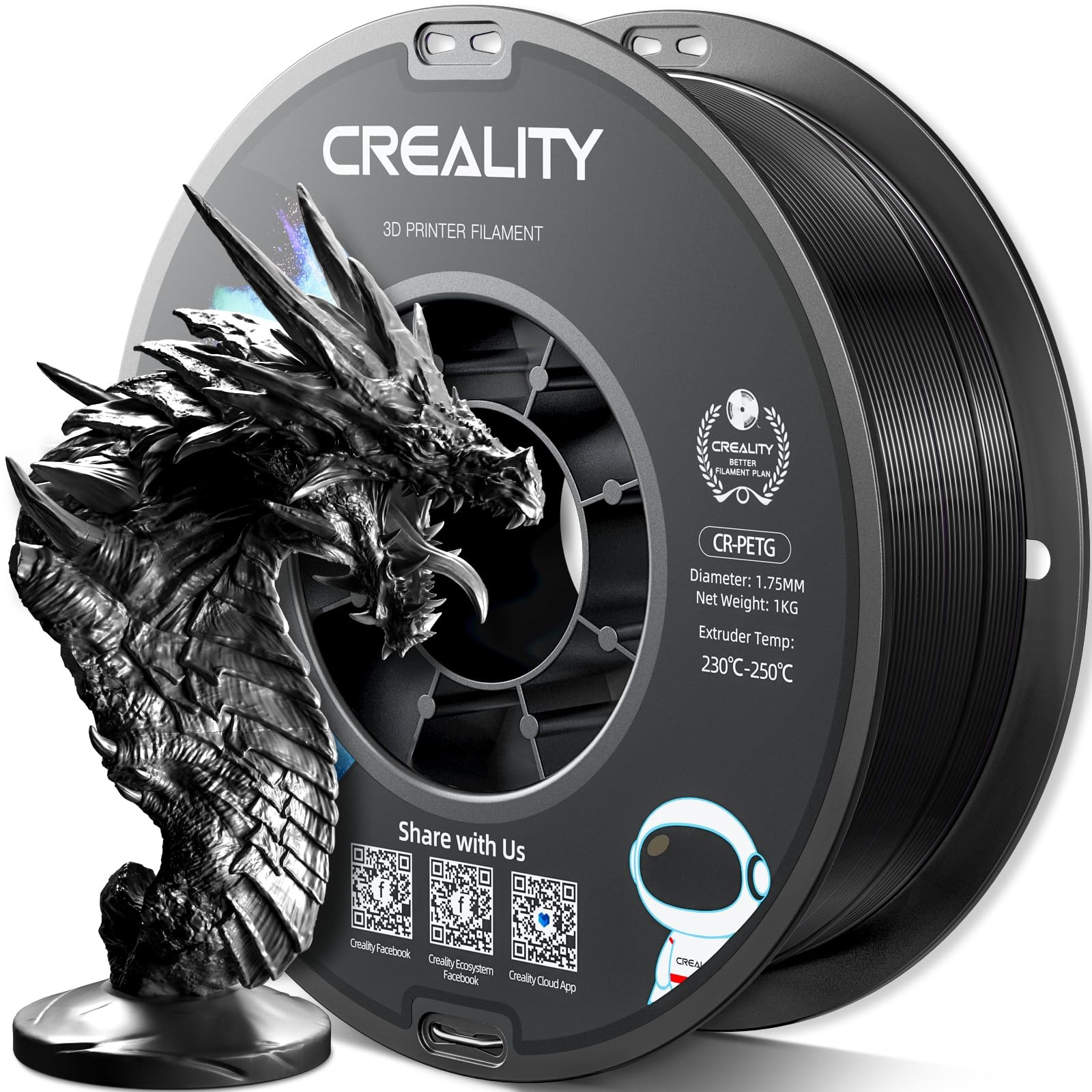 Official Creality PETG 3D Printer Filament 1.75mm 1KG 2.2lbs, High Precision,