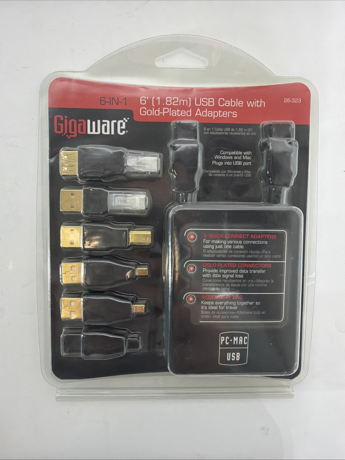 GIGAWARE 6-IN-1 USB CABLE WITH GOLD PLATED ADAPTERS-PC-MAC Missing 1