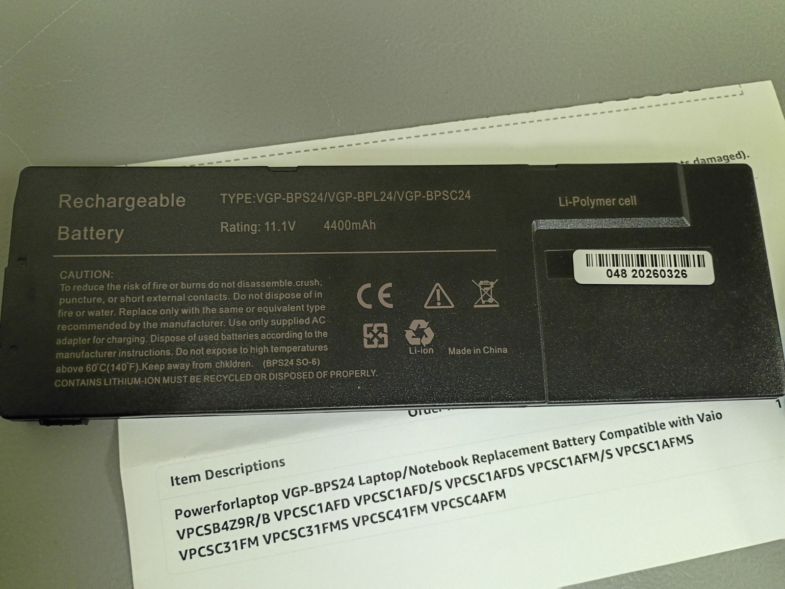 Sony VAIO Battery VGP-BPS24/BPL24/BPSC24 11.1V 4400mAh (Replacement Battery)