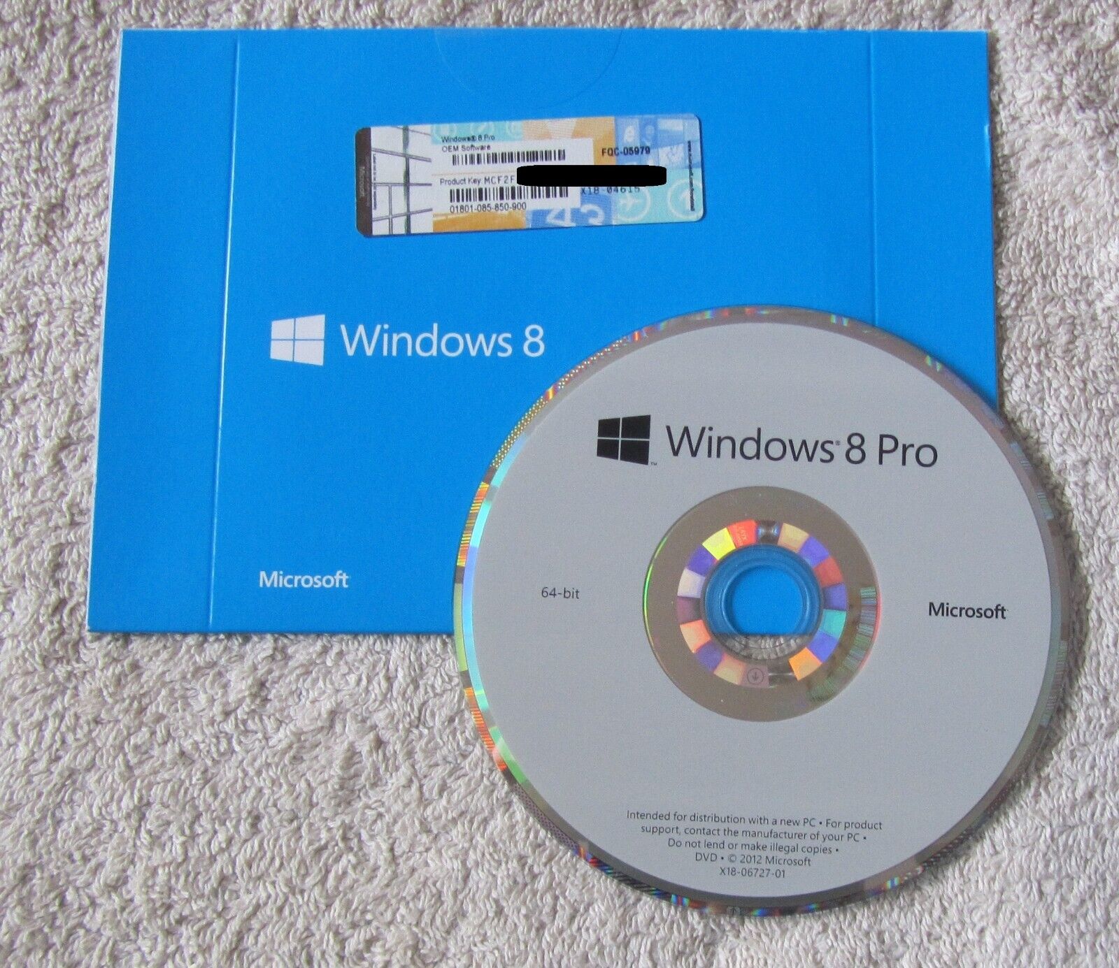 Genuine Microsoft Windows 8 Pro, Full Version, 64-Bit DVD with Product Key, COA