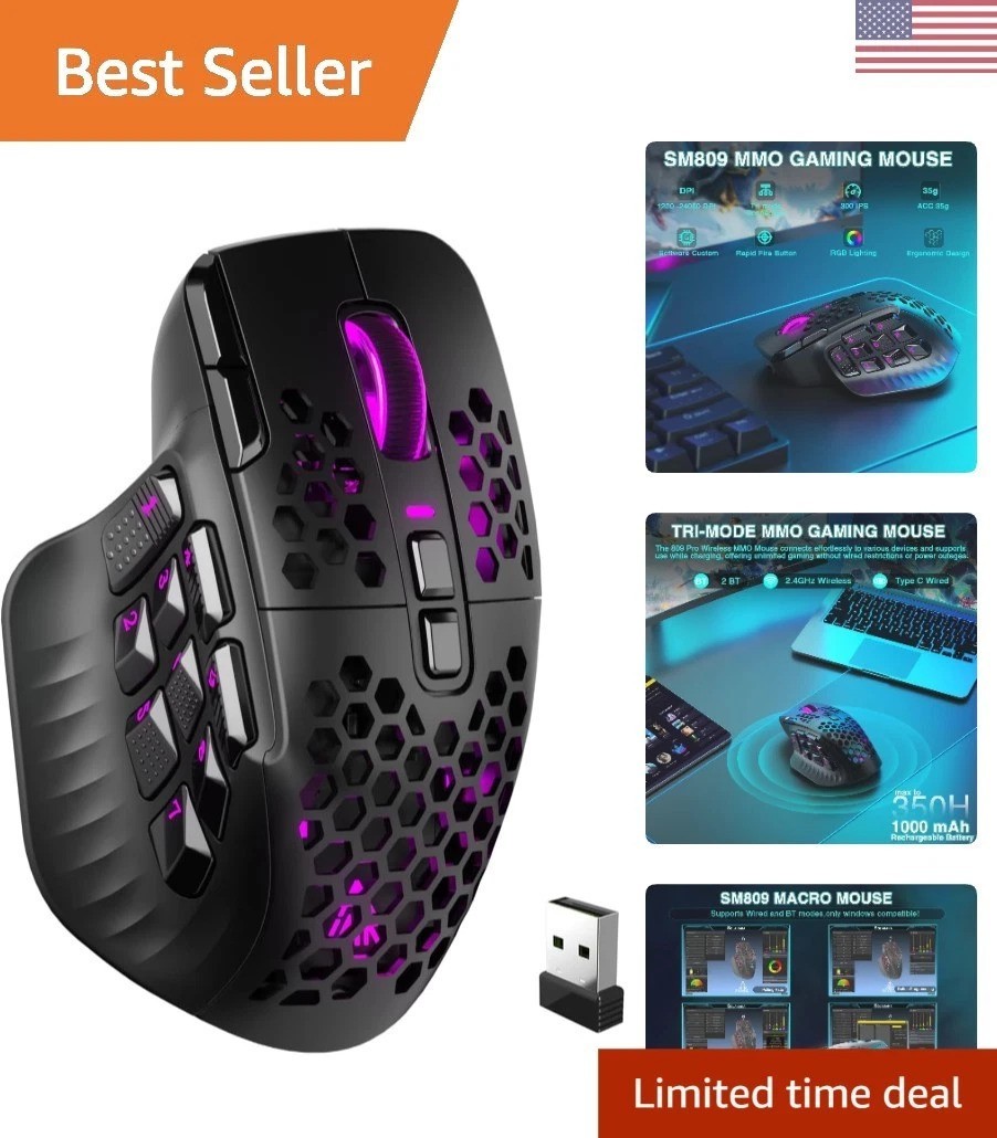 Wireless Gaming Mouse: 24000 DPI Precision, RGB Lights & 9 Programmable Buttons