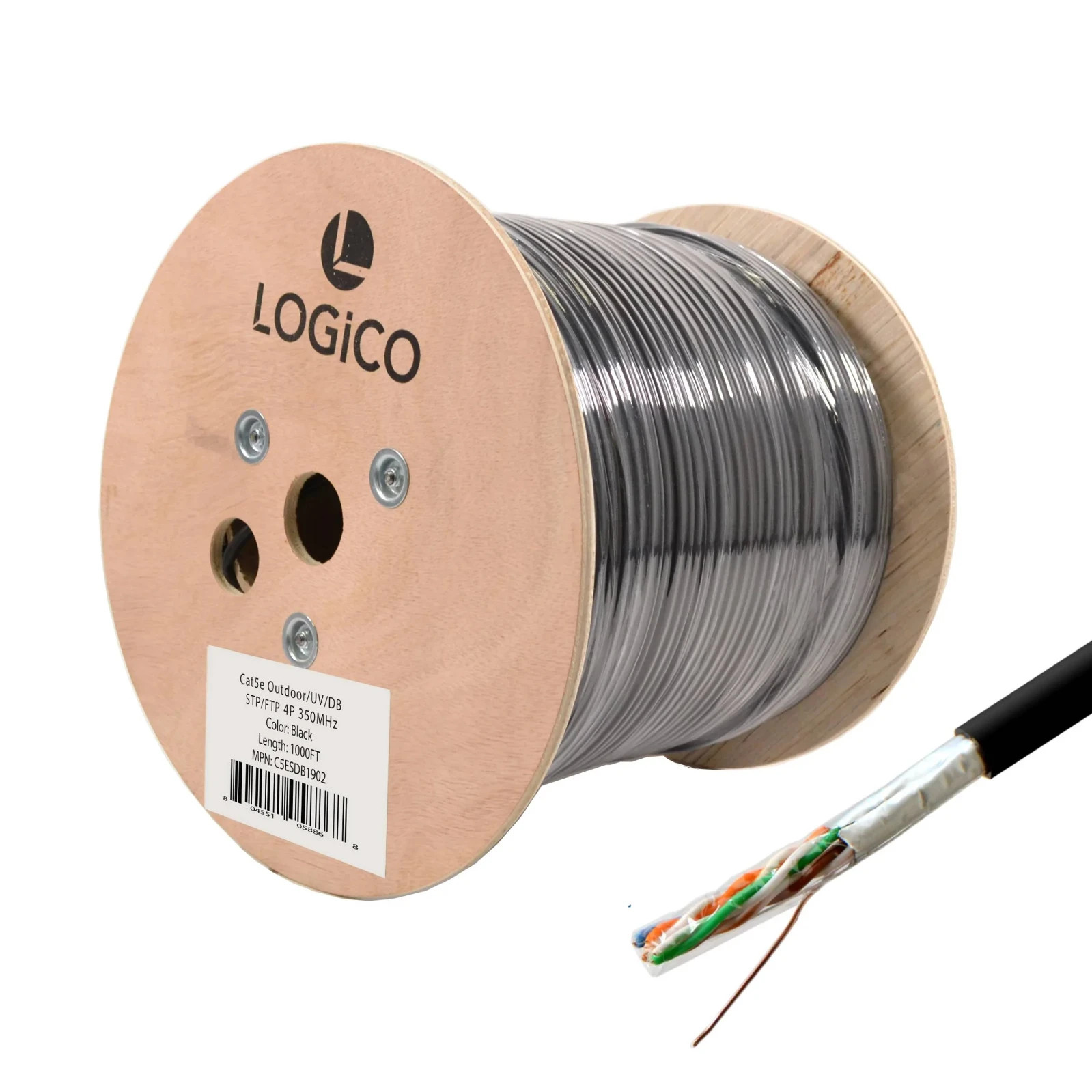 Cat5e Outdoor Shielded Ethernet Network Cable 1000FT Black Direct Burial