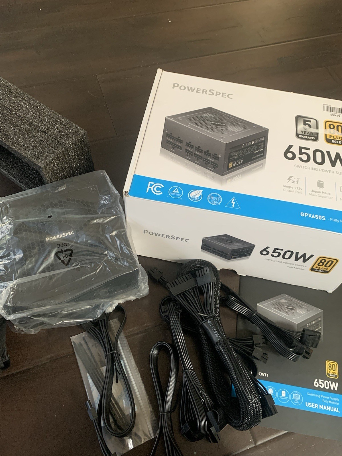 Brand New PowerSpec 650 Watt 80 Plus Gold ATX Fully Modular Power Supply GPX650S