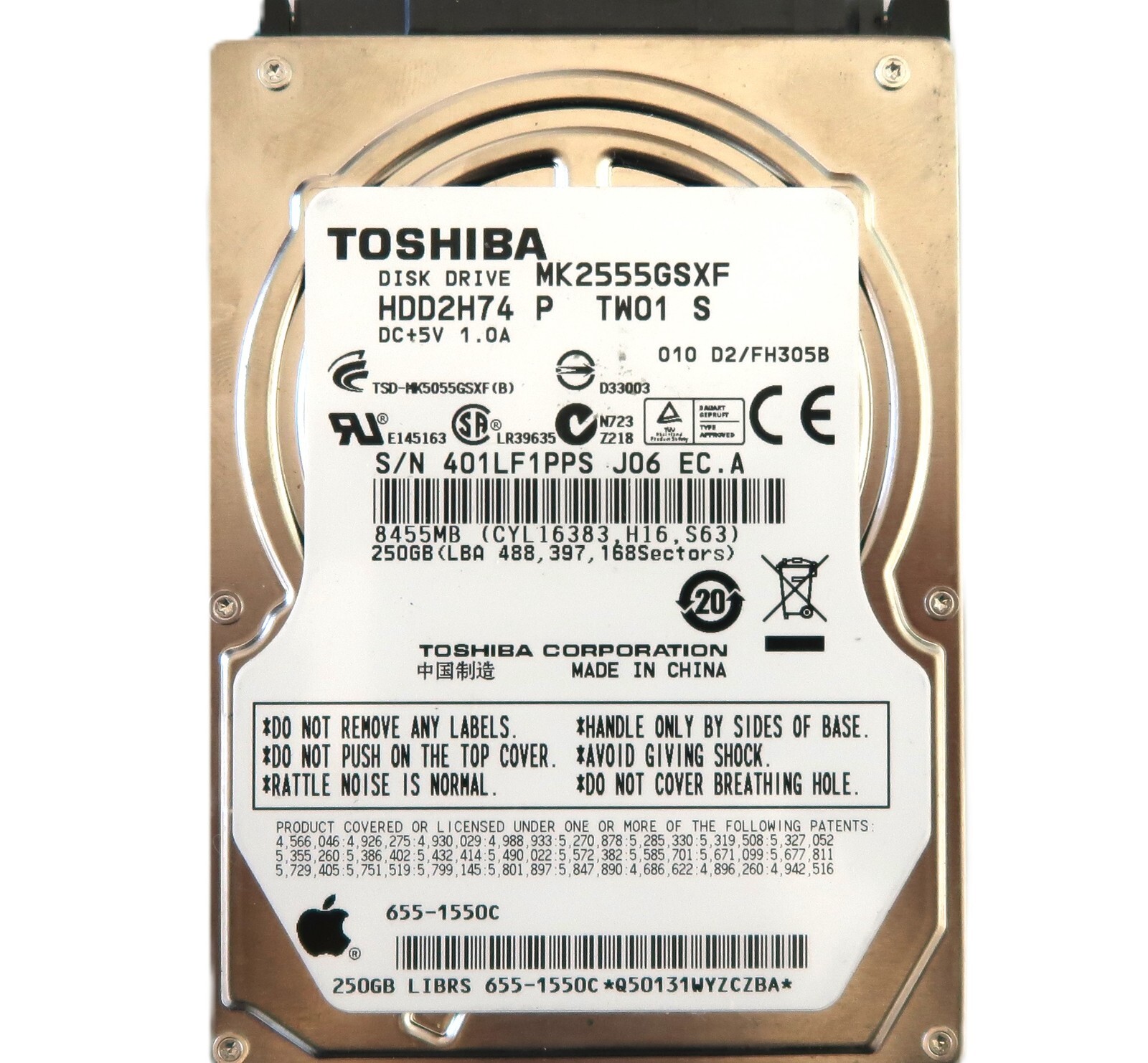 Toshiba MK2555GSXF (HDD2H74 P TW01 S) 010 D2/FH305B 655-1550C 2.5" 250gb Sata