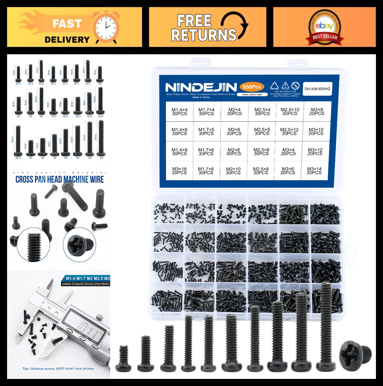 650 PCS Laptop Screw Kit - Replacement Miniature Screws for Notebook & PC, M1.4-