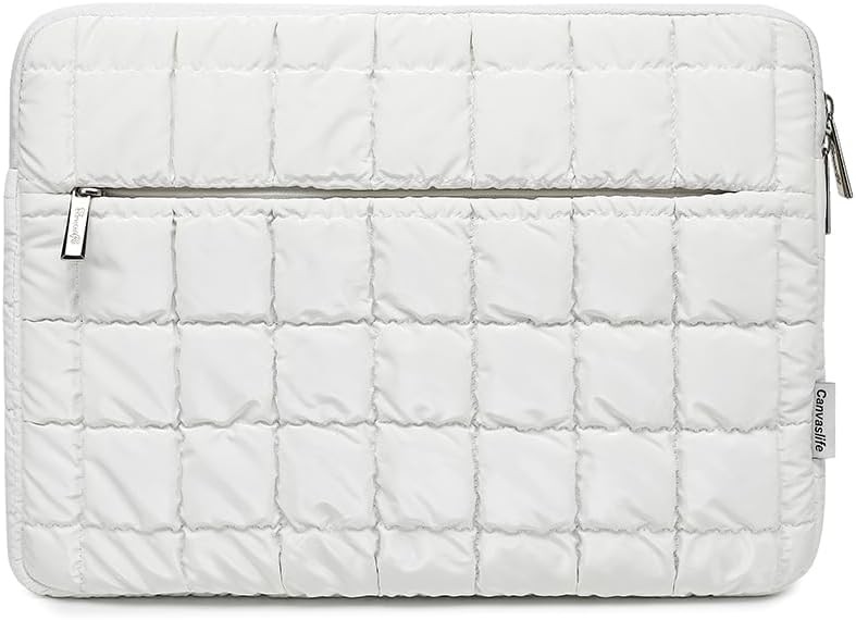 Quilted Design 360 Plush Laptop Sleeve for 14-14.4-inch Laptops - White Color
