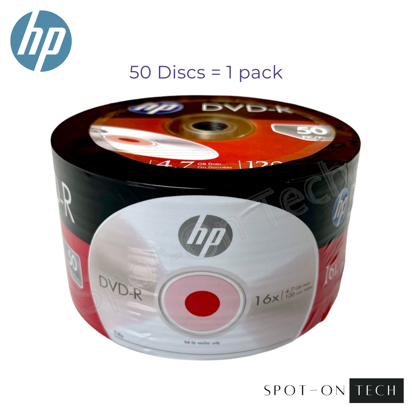 50 HP DVD DVD-R Logo Disc 16X Blank media 4.7GB/120Min 1pk of 50 - SAME DAY SHIP