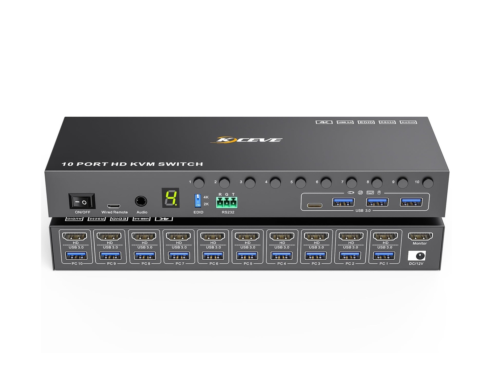 10 Port 8 Port KVM Switch HDMI 4K@60Hz EDID Simulation, USB 3.0 HDMI KVM Swit...