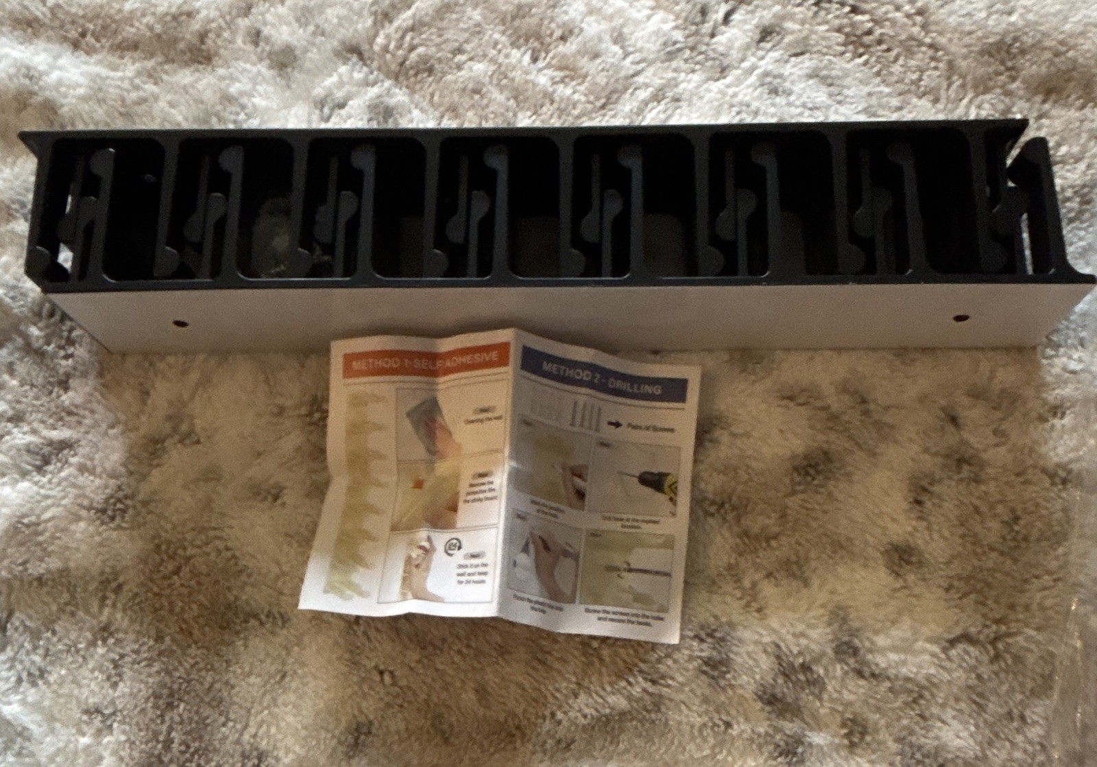Wall Mount Cable Organizer Panel, Adhesive Install, Black/White, Plastic
