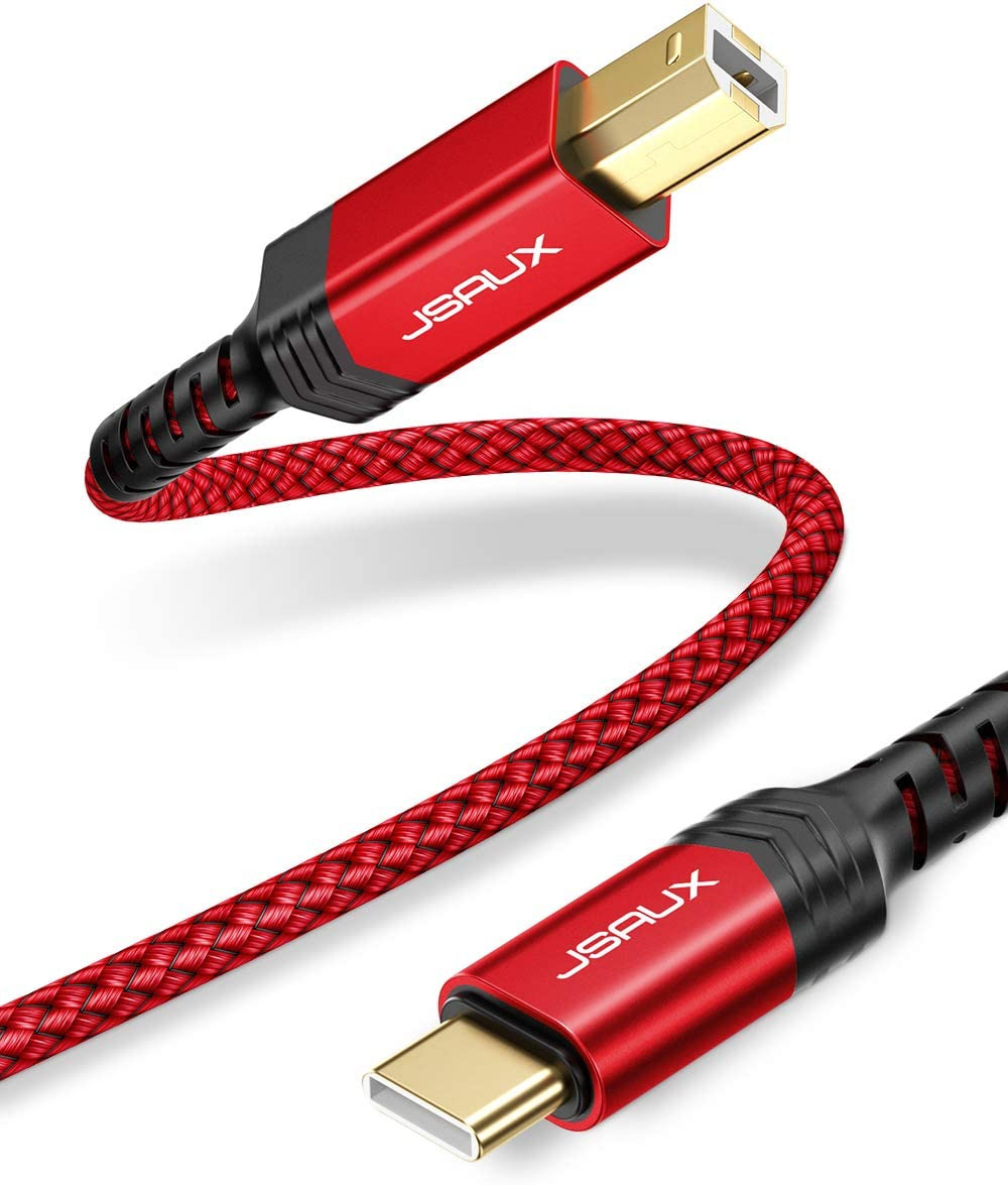 JSAUX USB B to USB C Printer Cable 10Ft, Nylon Braided, USB C MIDI Cable Compati