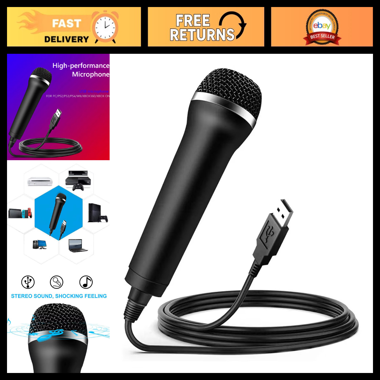 Universal USB Wired Microphone for Gaming, Karaoke, PC Chat, Podcast Recording