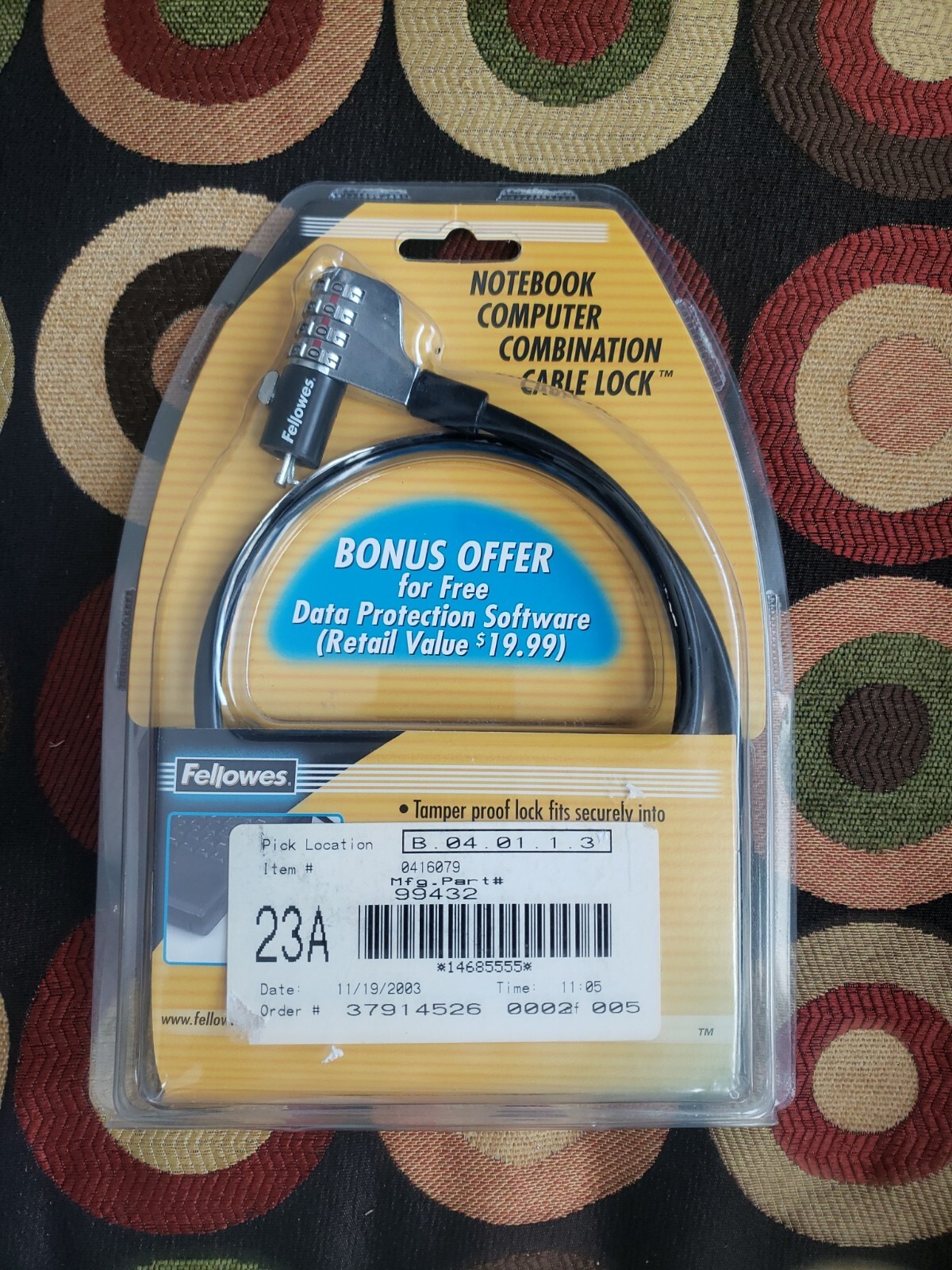 BNFS Fellowes Notebook Computer Combination Cable Lock #99432