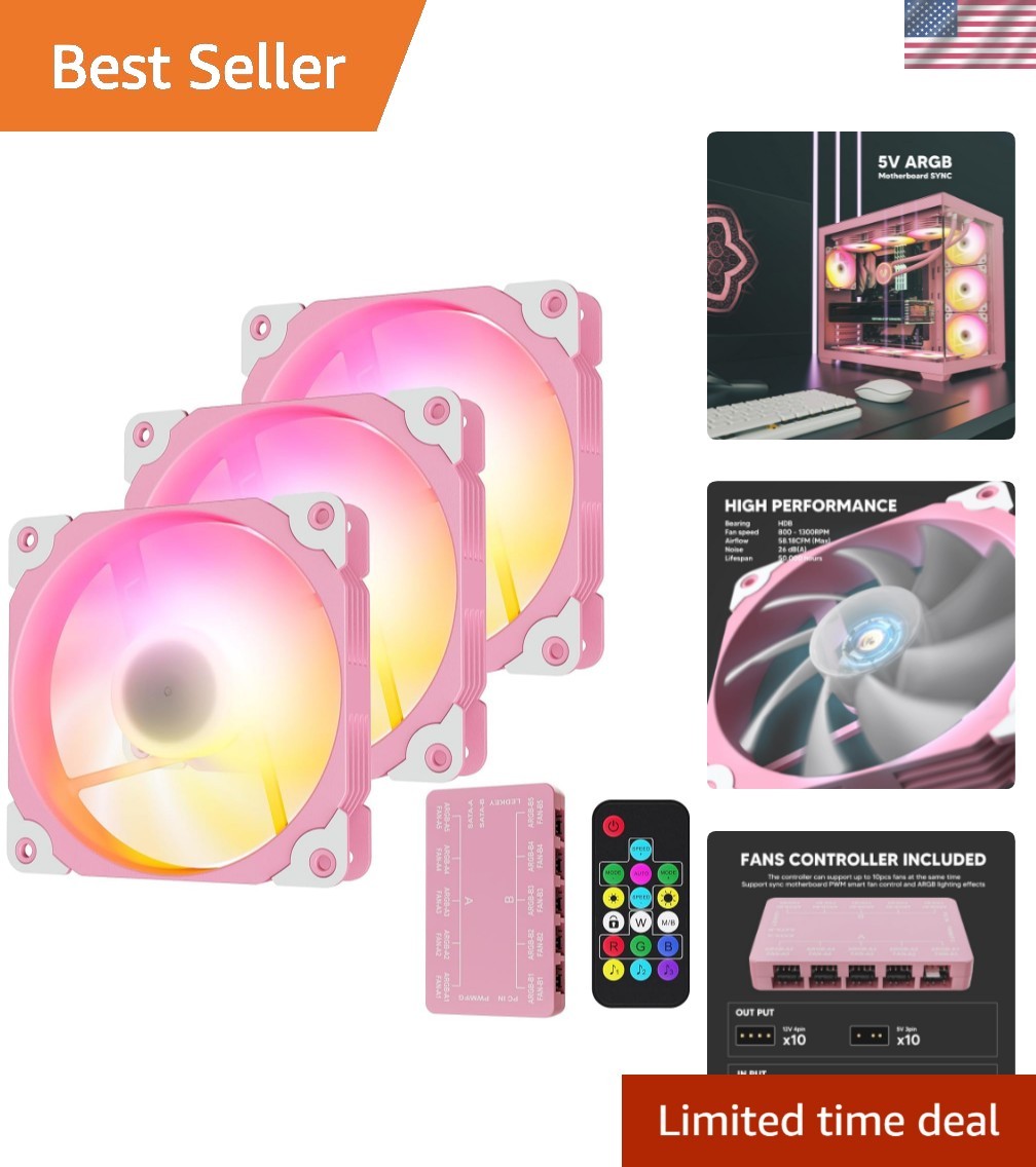 3-Pack ARGB-120 Pink 120mm Computer PC Case Fans