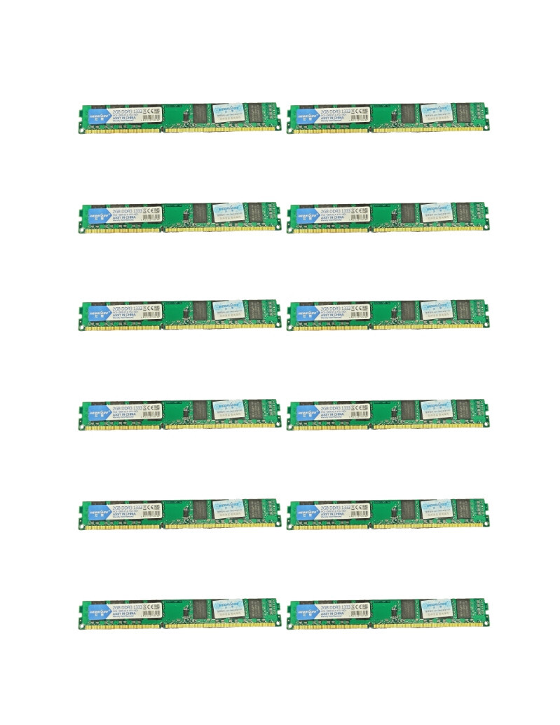 24GB - Bulk Lot (12x 2GB) DDR3 1333MHz PC3-10600U RAM GREEN PCB | NEW | WARRANTY