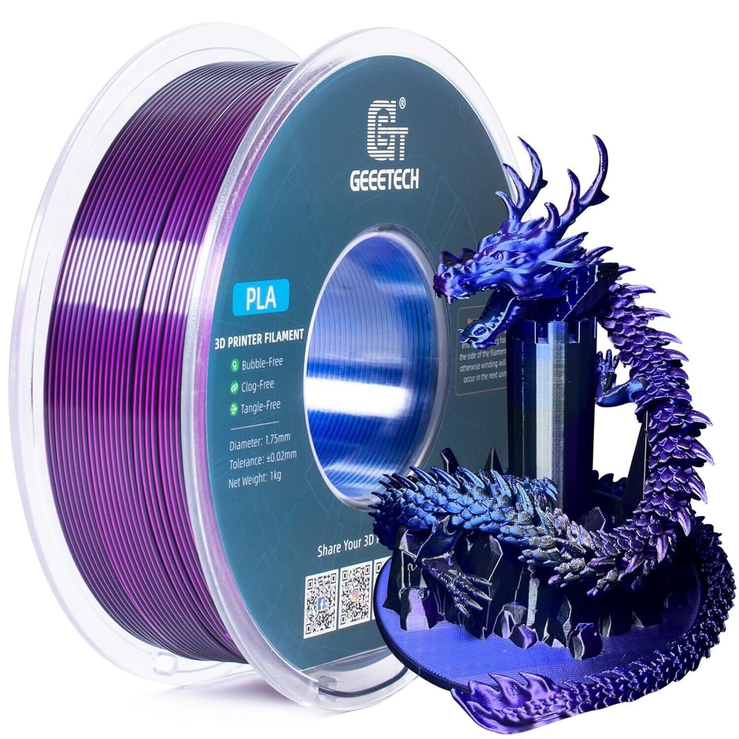 1KG Geeetech 3D Printer Filament 1.75mm Silk Tricolor PLA Multi-color available