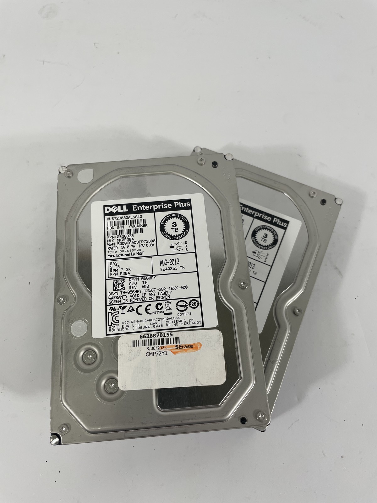 Lot of 2 Dell 56HPY 0B26333 3TB 7.2K SAS Server Hard Drive HUS723030ALS640