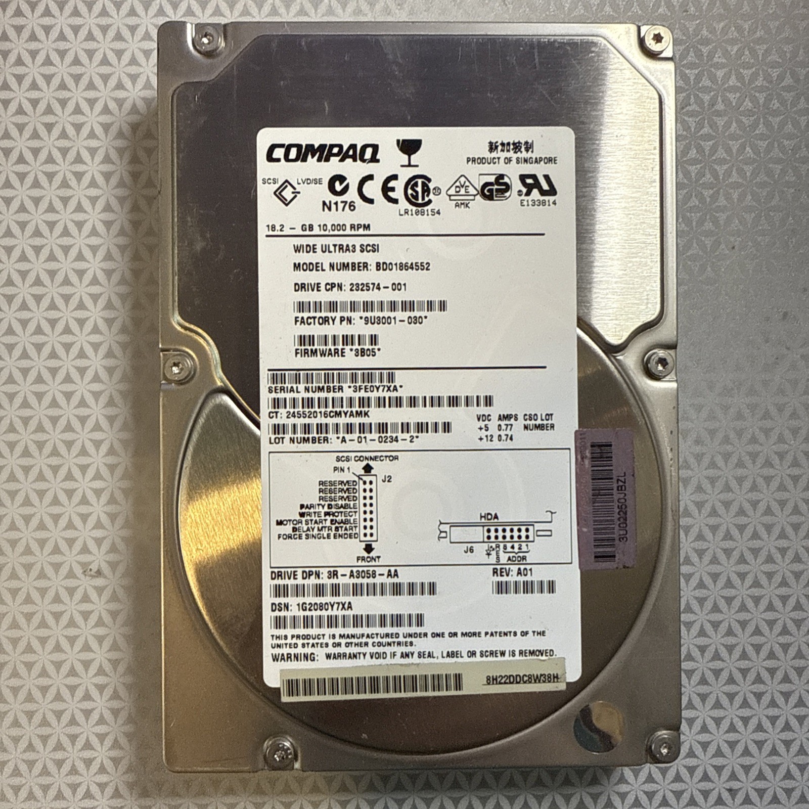 Compaq BD01864552 9U3001-030 Hard Drive 18.2GB 10K SCSI 3.5"