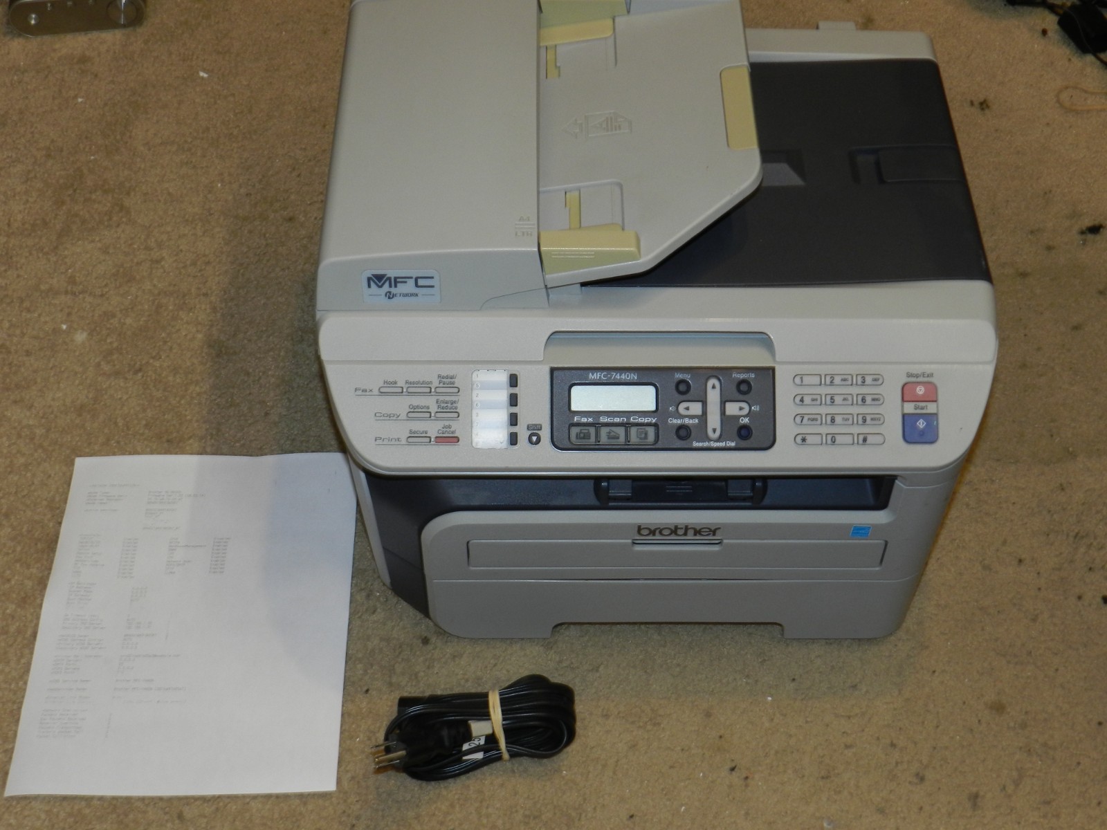 Brother MFC-7440N Laser All-In-One Printer Copier Scanner Fax Network WORKS