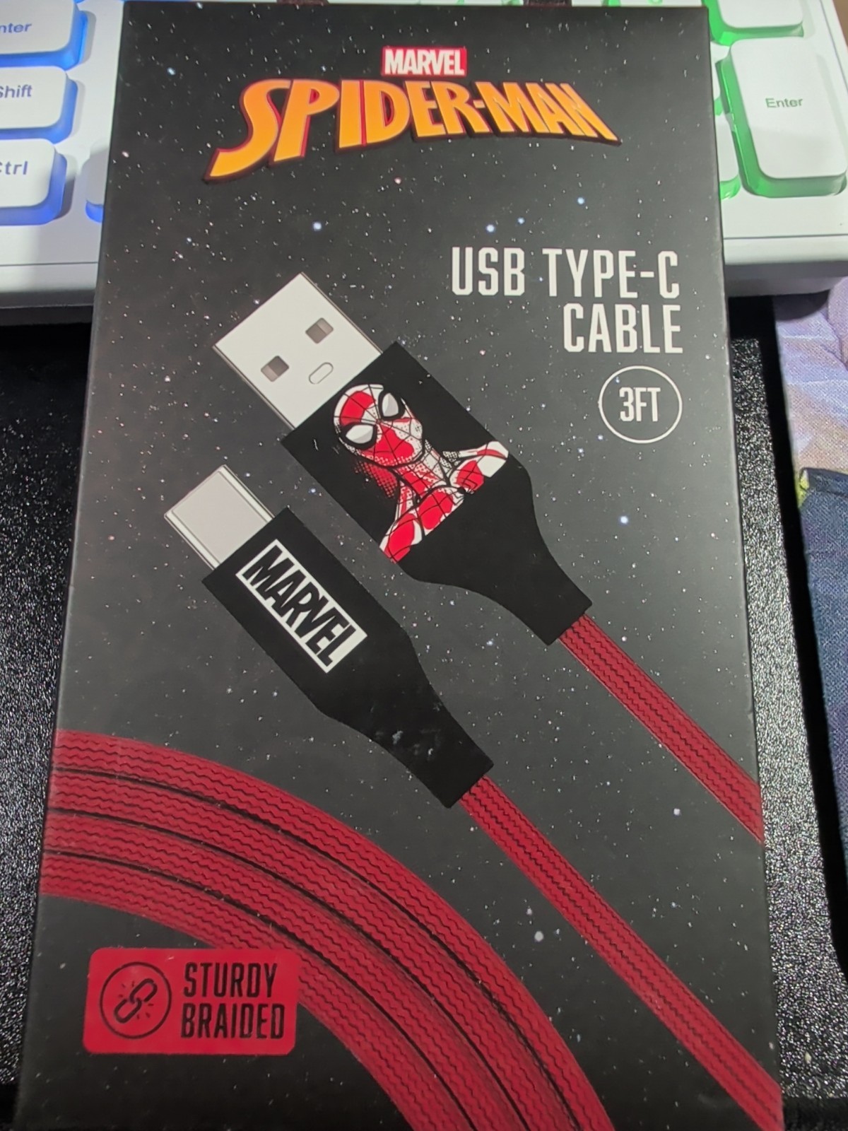 Marvel Spider-Man USB-C to USB-C Braided Cable 3 ft Black/Red