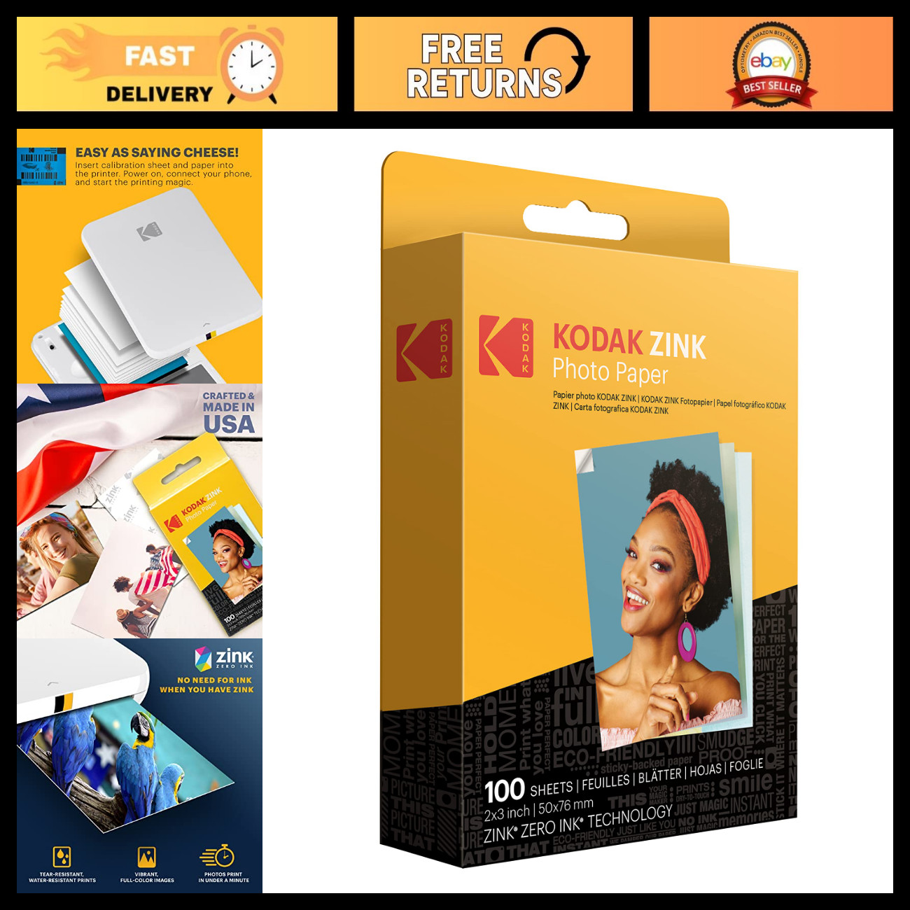 2x3 Premium Sticky-Backed ZINK Photo Paper - 100 Sheets for Instant Printers