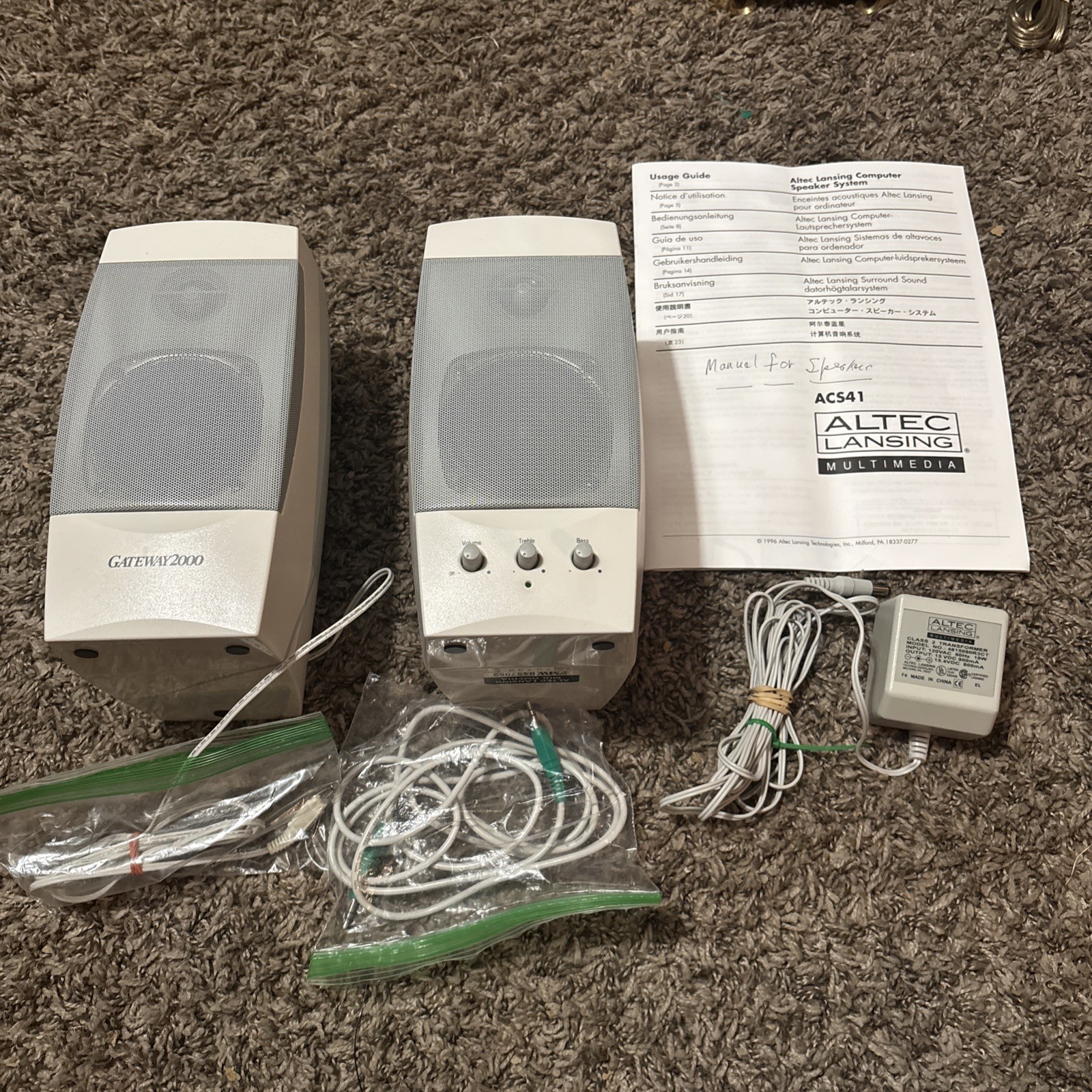 Vintage Gateway 2000 ACS41 Altec Lansing Computer Speakers w/ Power Supply