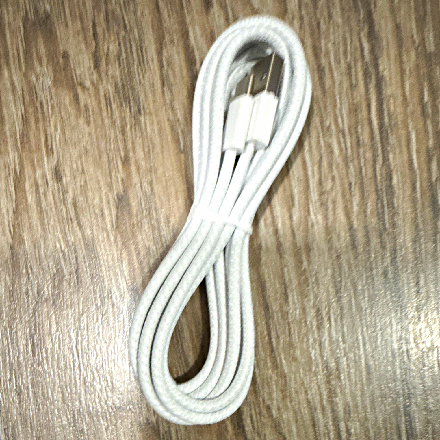 White Braided USB-A Male to USB-C Male Charging Cable, Less Than 10ft