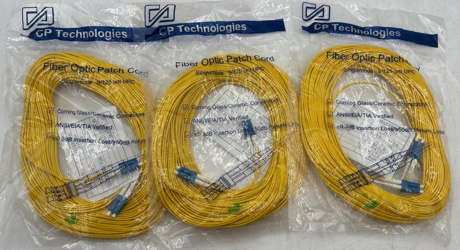 Lot of 3 CP Technologies Fiber Jumper Single Mode 25 Meters - GS-LC2-SMD-25