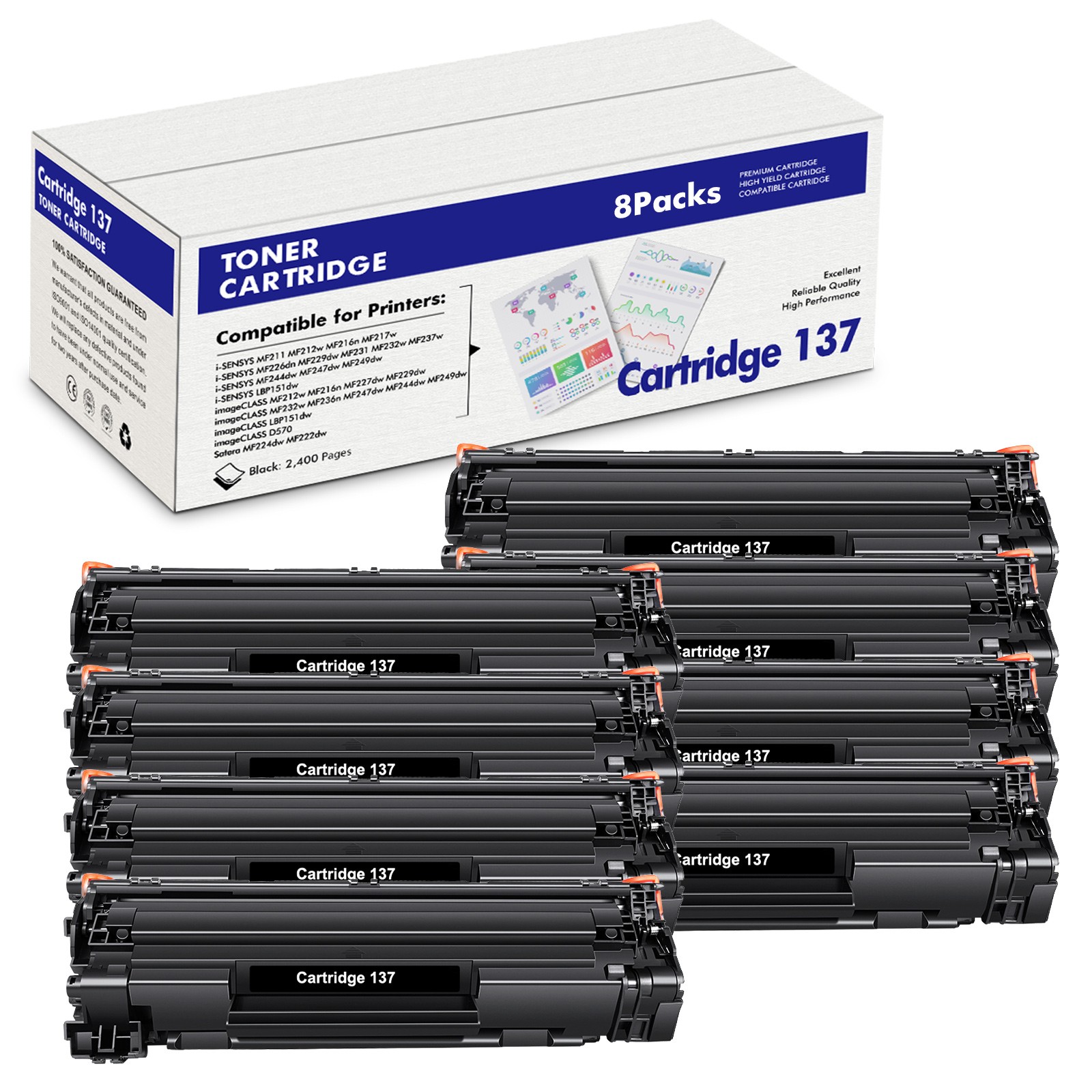 8 Pack CRG137 Toner Cartridge for Canon 137 ImageClass MF227dw MF232w MF242dw