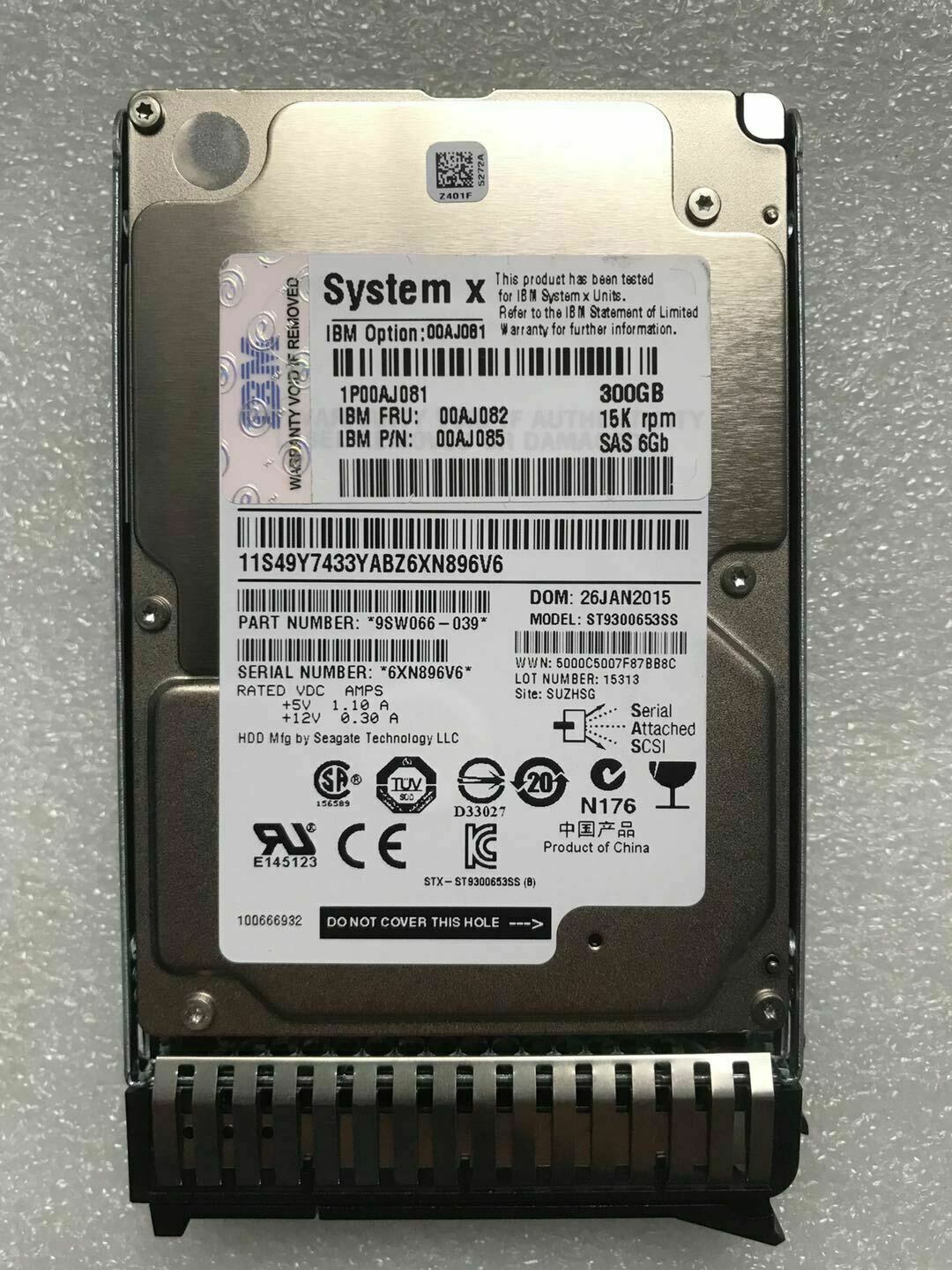 FOR IBM 00AJ081 00AJ082 00AJ085 300GB 15K 6GBPS SAS 2.5" X3650 M5/X6 Hard Drive