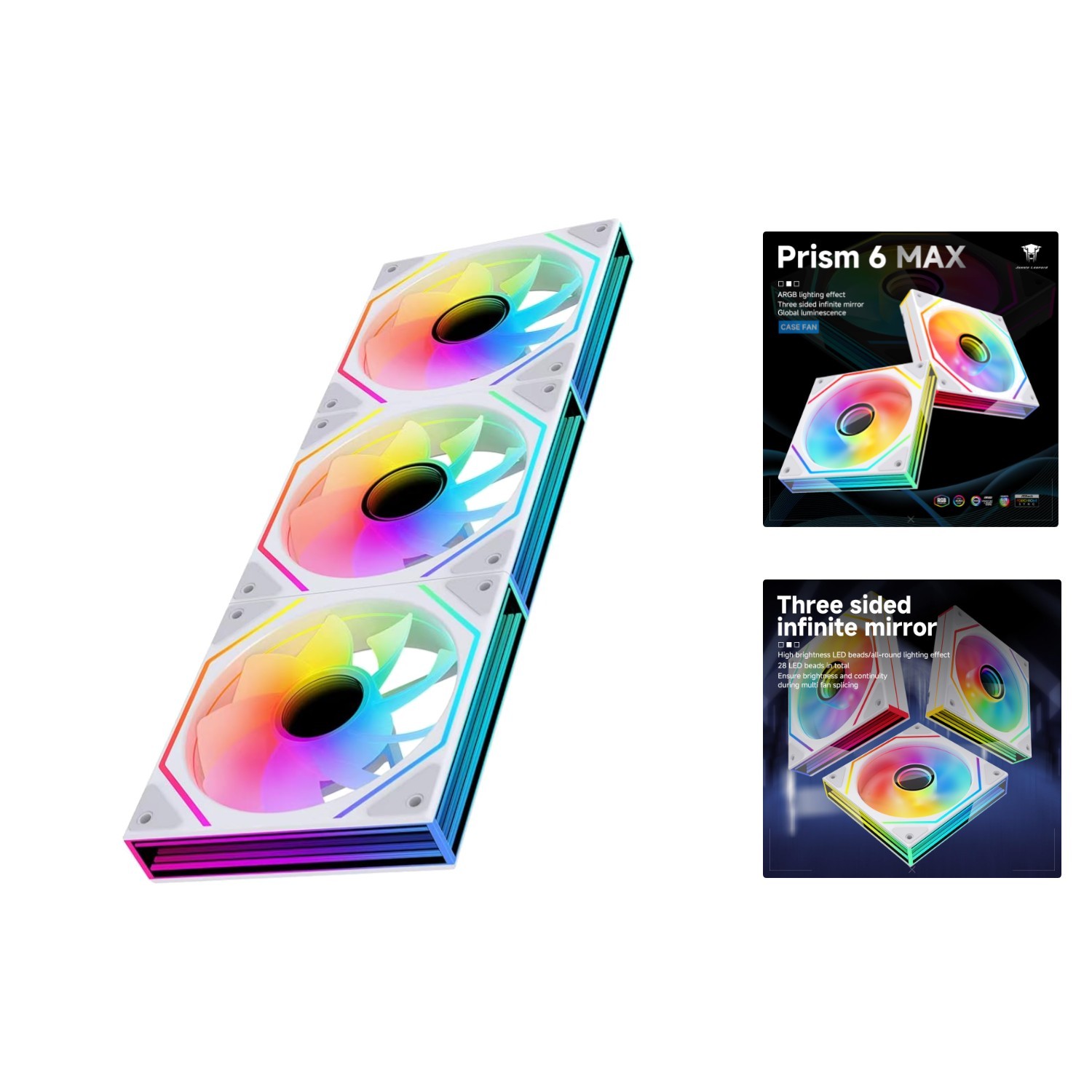 Prism6 MAX X3 White Reverse 120mm ARGB Fan - Triple Pack for Optimal Performance