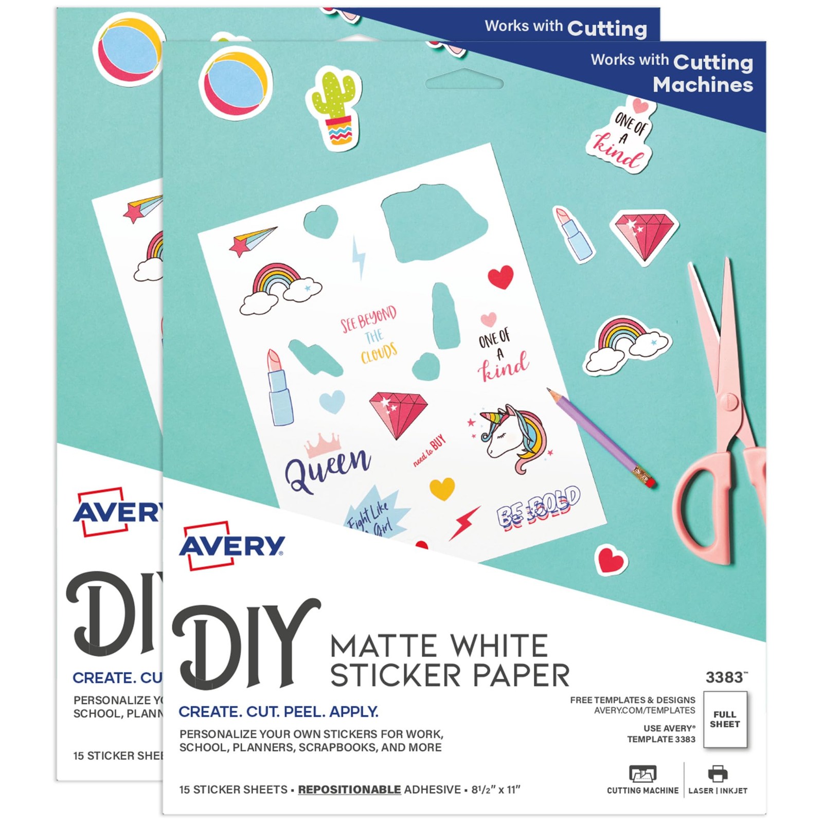 Printable Sticker Paper 8.5 x 11 Matte White Repositionable 30 Sheets 2 Pack