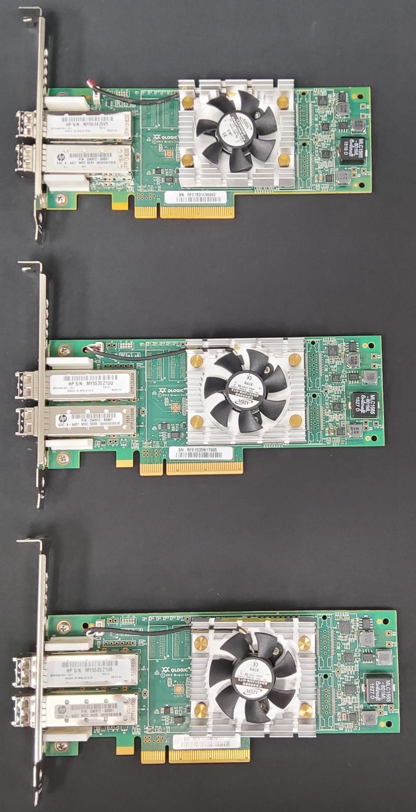 Lot of 3 HPE StoreFabric Dual Port CNA 706801-001 QW972-63001 W/ 2x 16GB SFP+