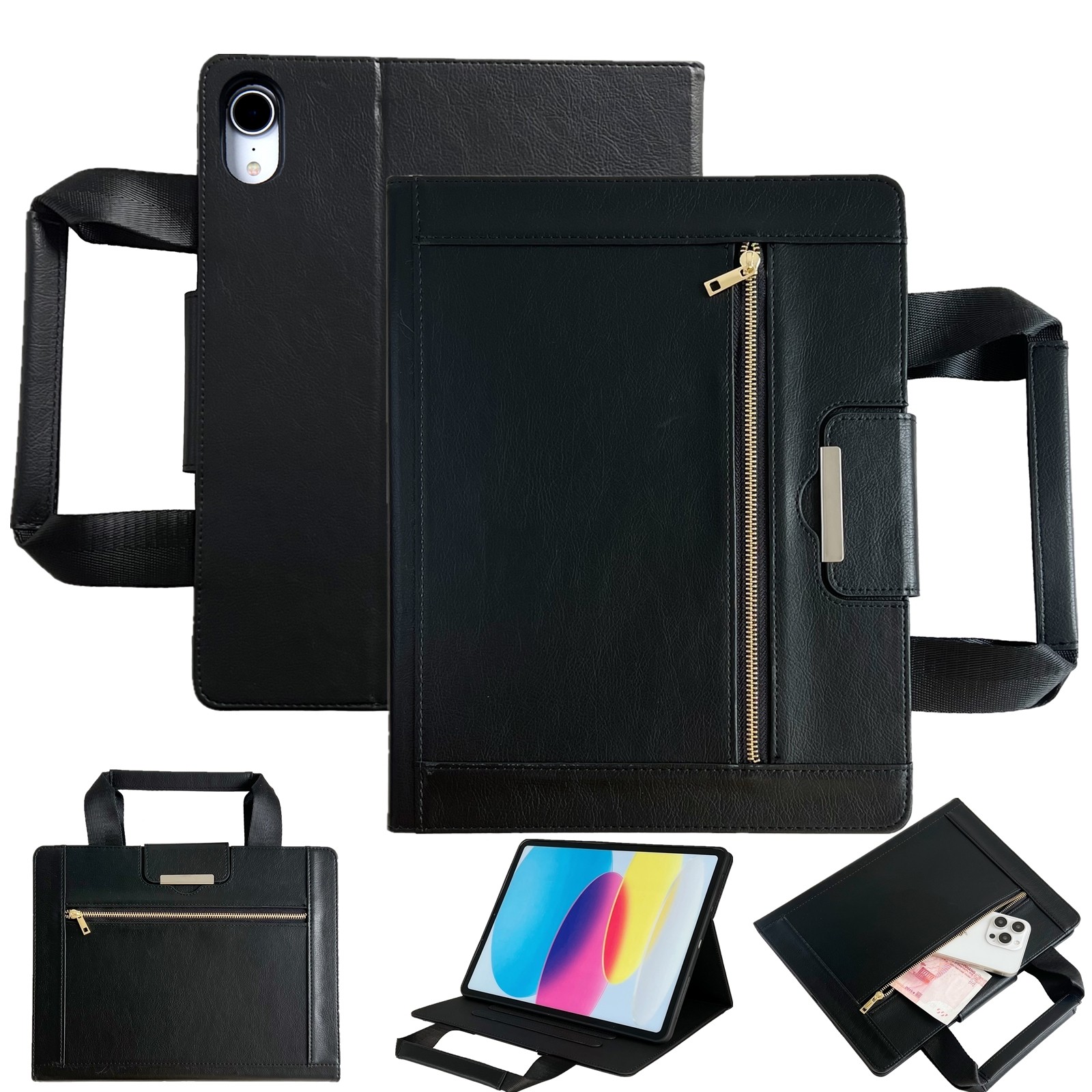 Business Handbag Case for iPad A16/Air/Pro 11" M3 M4 M5 Mini 6/7 w Zipper Pocket