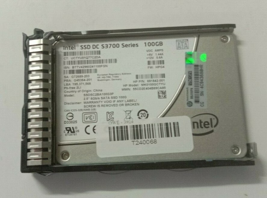HP 100GB SATA 6Gbps SSD 2.5'' 691842-001 692164-001 MK0100GCTYU + G8 G9 Caddy