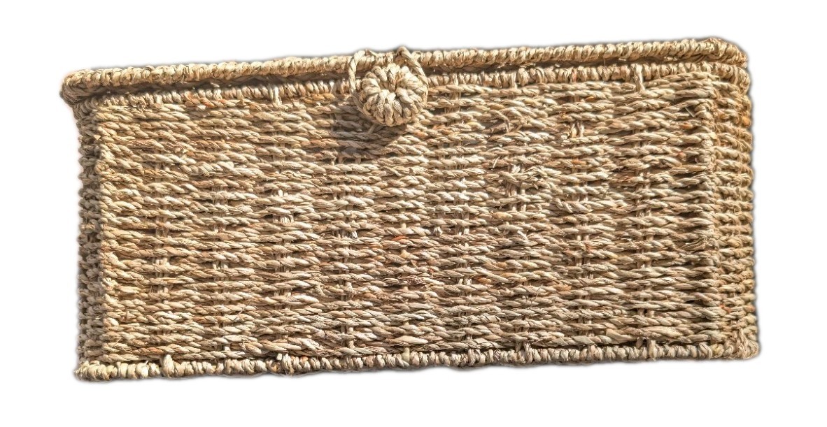 Handwoven Seagrass Cable Management Box Two Side Open Slots 15" L  x 7" H x 7" W