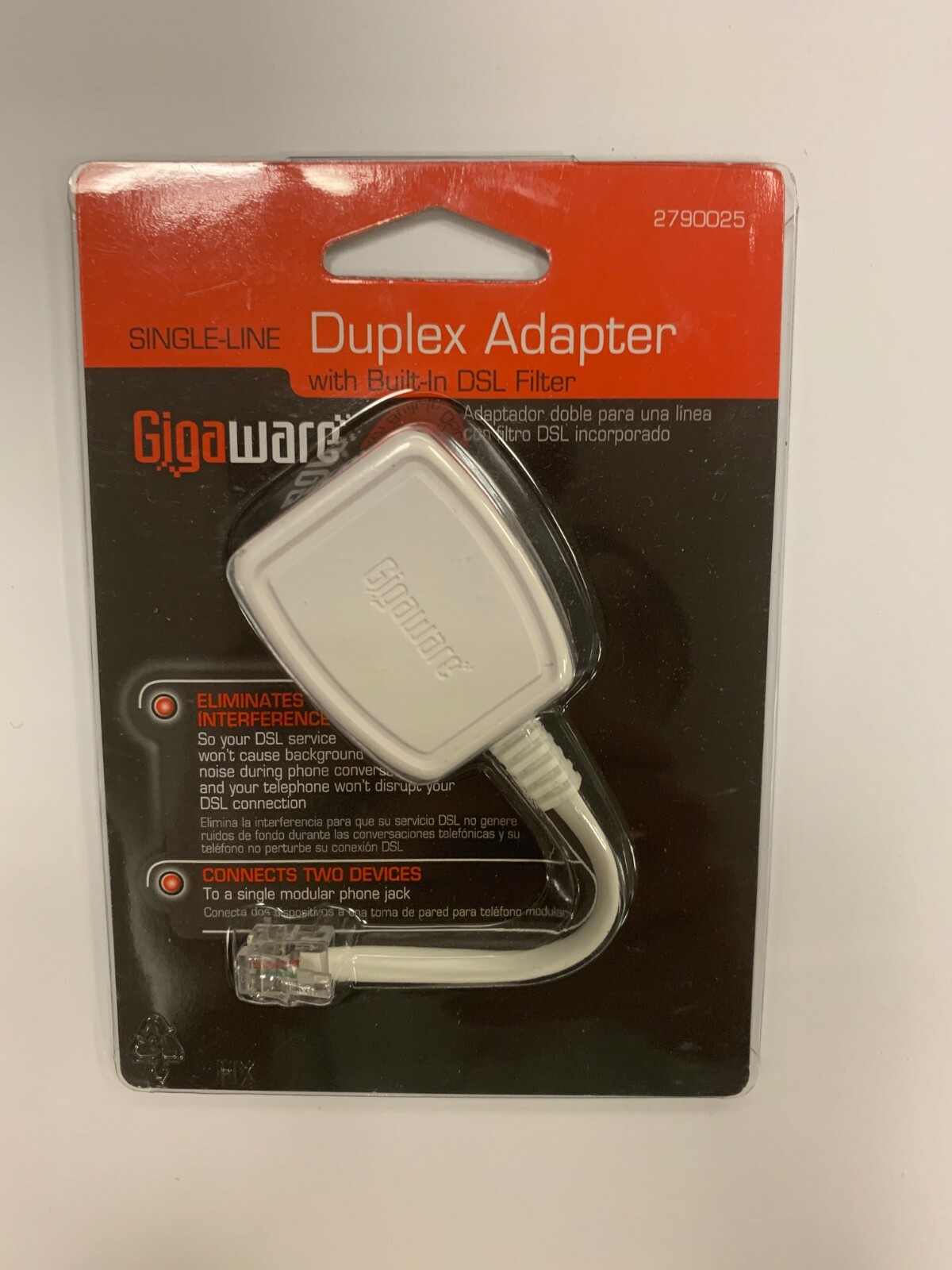 Gigaware 2790025 Single-Line Duplex Adapter with Built-In DSL Filter