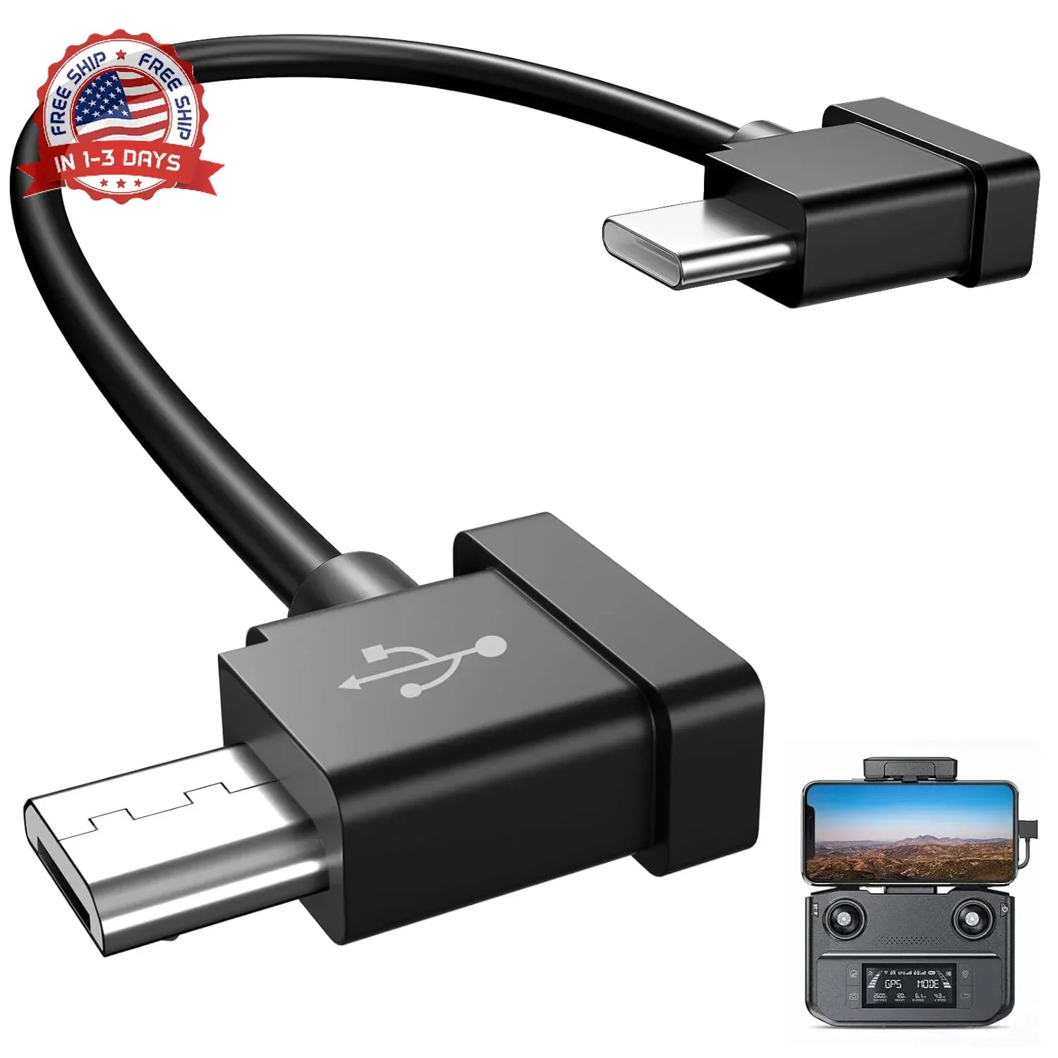 1FT Micro USB to USB C Remote Cable for DJI Mavic Mini/Mini SE/Mavic 2/2 Pro/Spa
