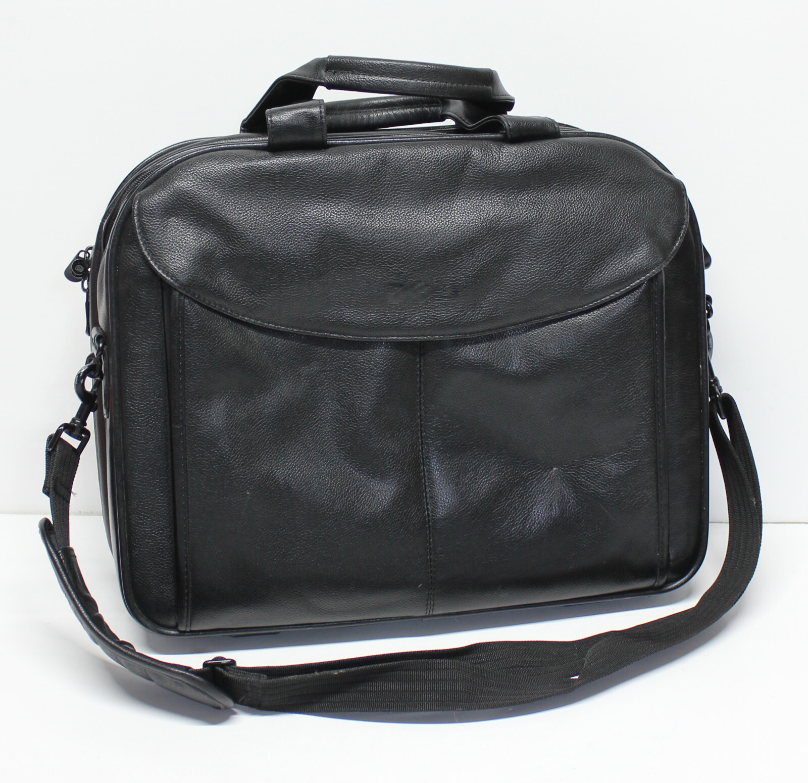 Dell Black Leather Laptop Bag for 15" or 17" Travel Padded Carry On Briefcase