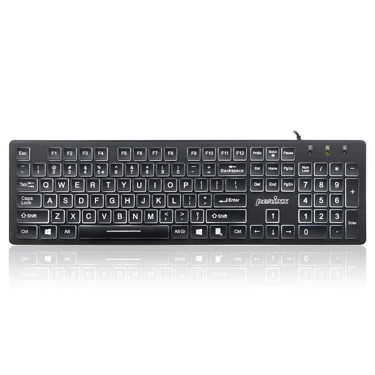 Large Print Backlit Keyboard Wired USB White LED Big Letter Full Size Slim Black