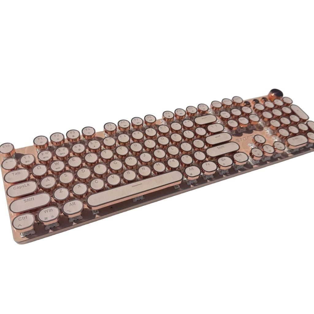 EWEADN V20 Punk Typewriter Mechanical Gaming Keyboard Retro Rose Gold Round Keyc