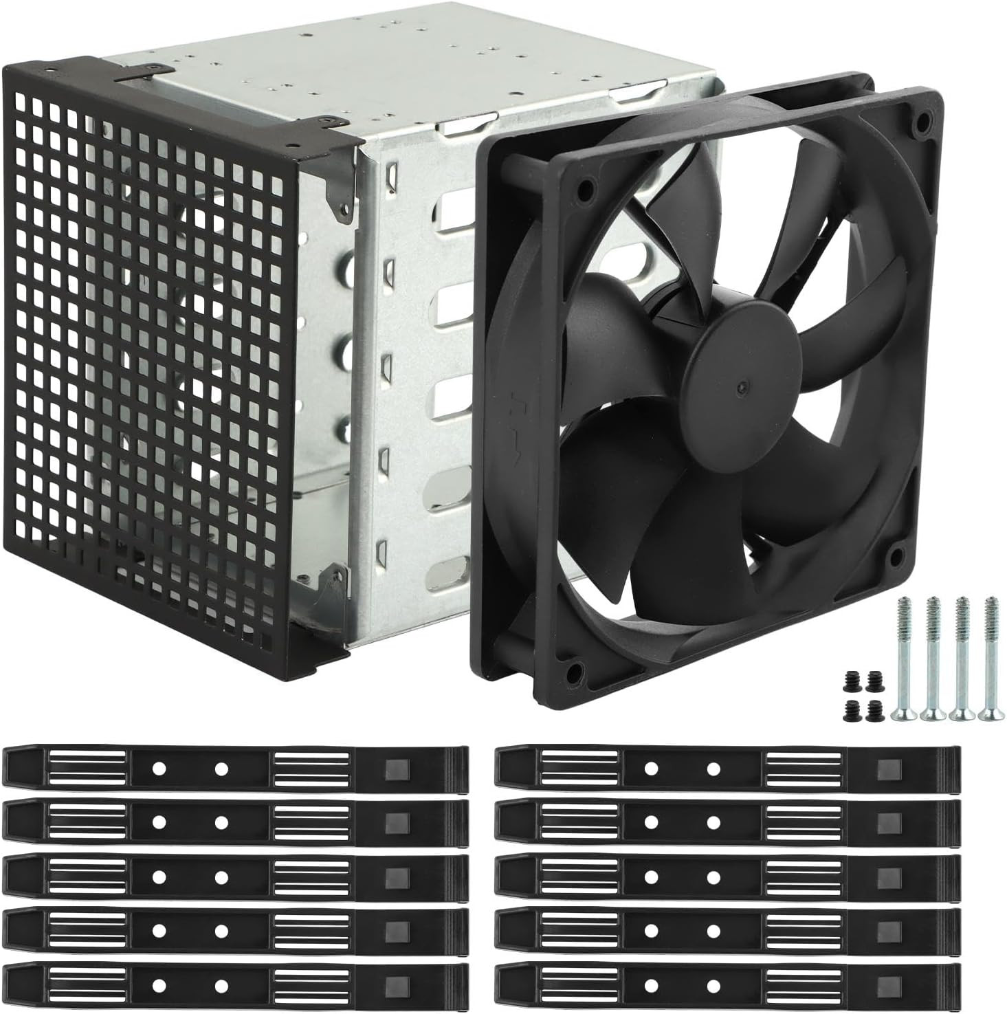 5-Bay 3.5" Hard Drive Cage for 5.25" Bay, 12Cm Cooling Fan Included, Stainless