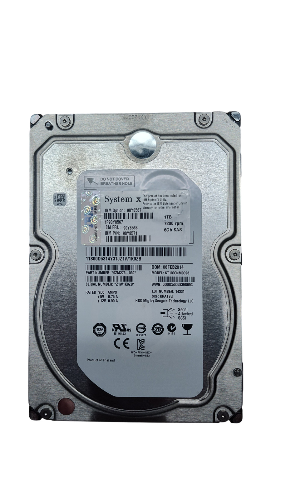 IBM / Seagate 90Y8568 ST1000NM0023  1TB 7.2K RPM 6Gb SAS HD
