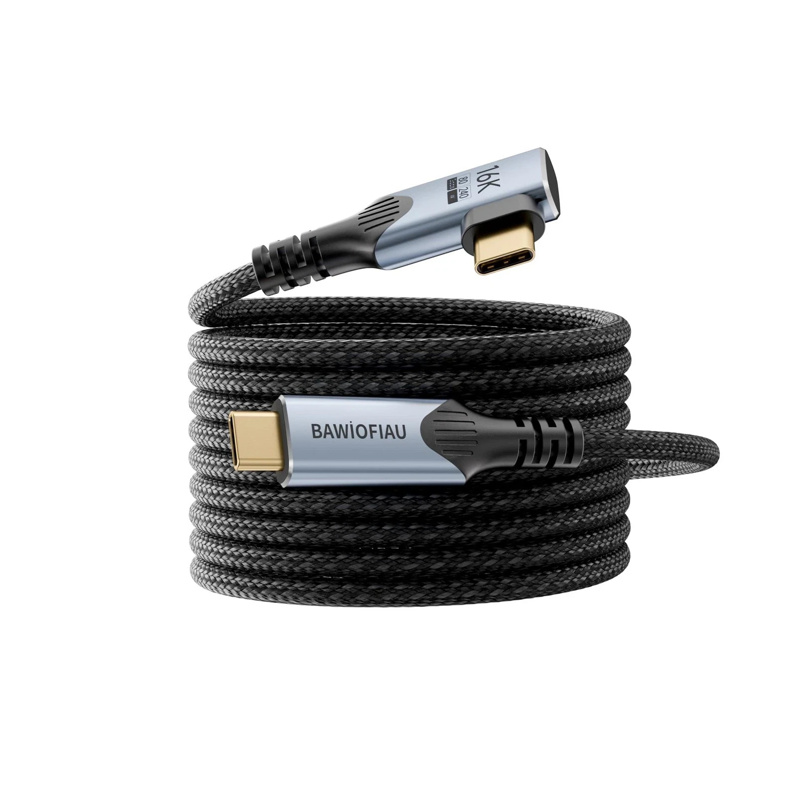 10 Ft 90 Degree USB C Data Cable 80Gbps 240W Thunderbolt 5 Right Angle