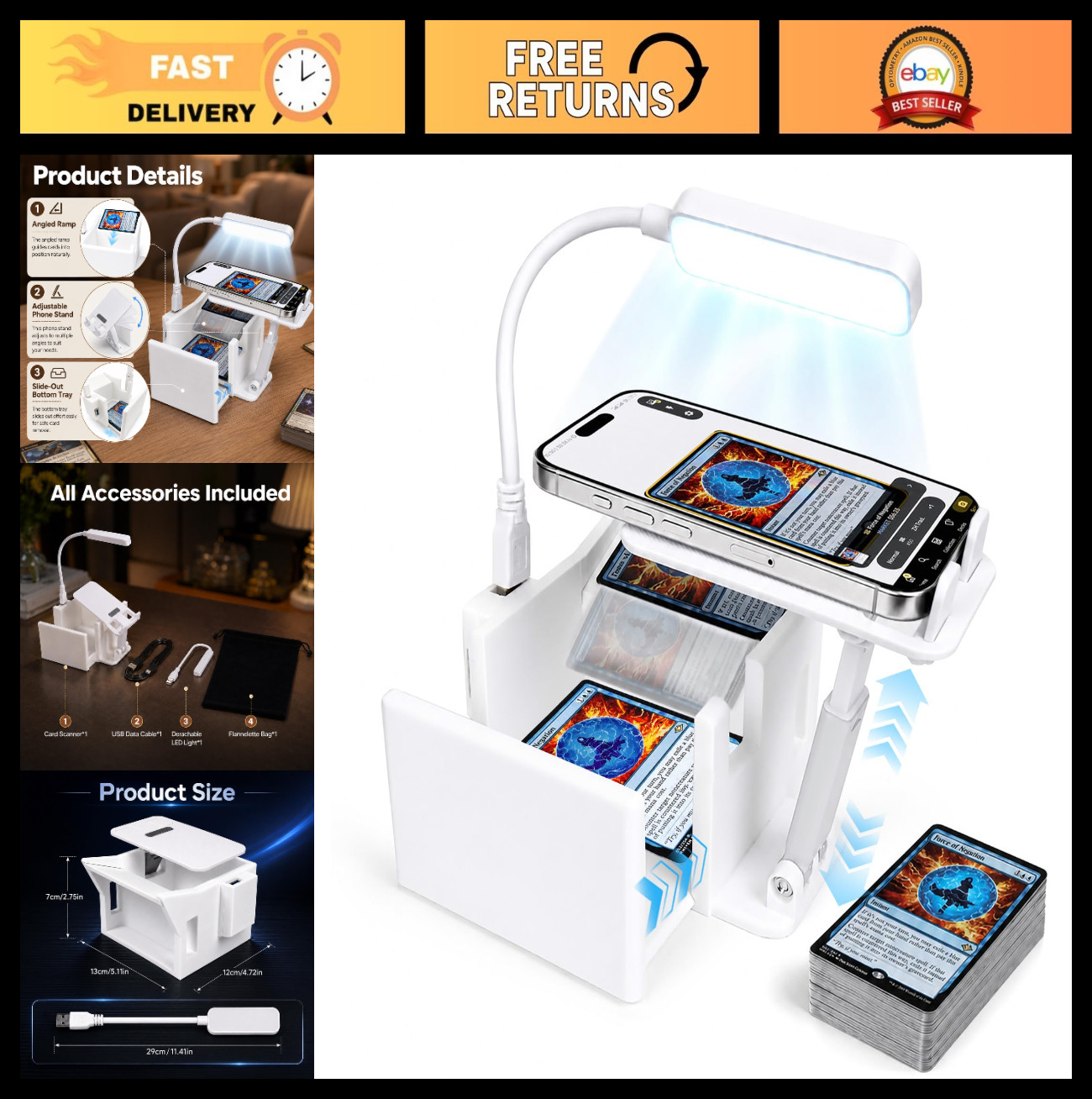 Adjustable Card Scanner Stand with LED Light for TCG & Sports Cards - Quick Scan