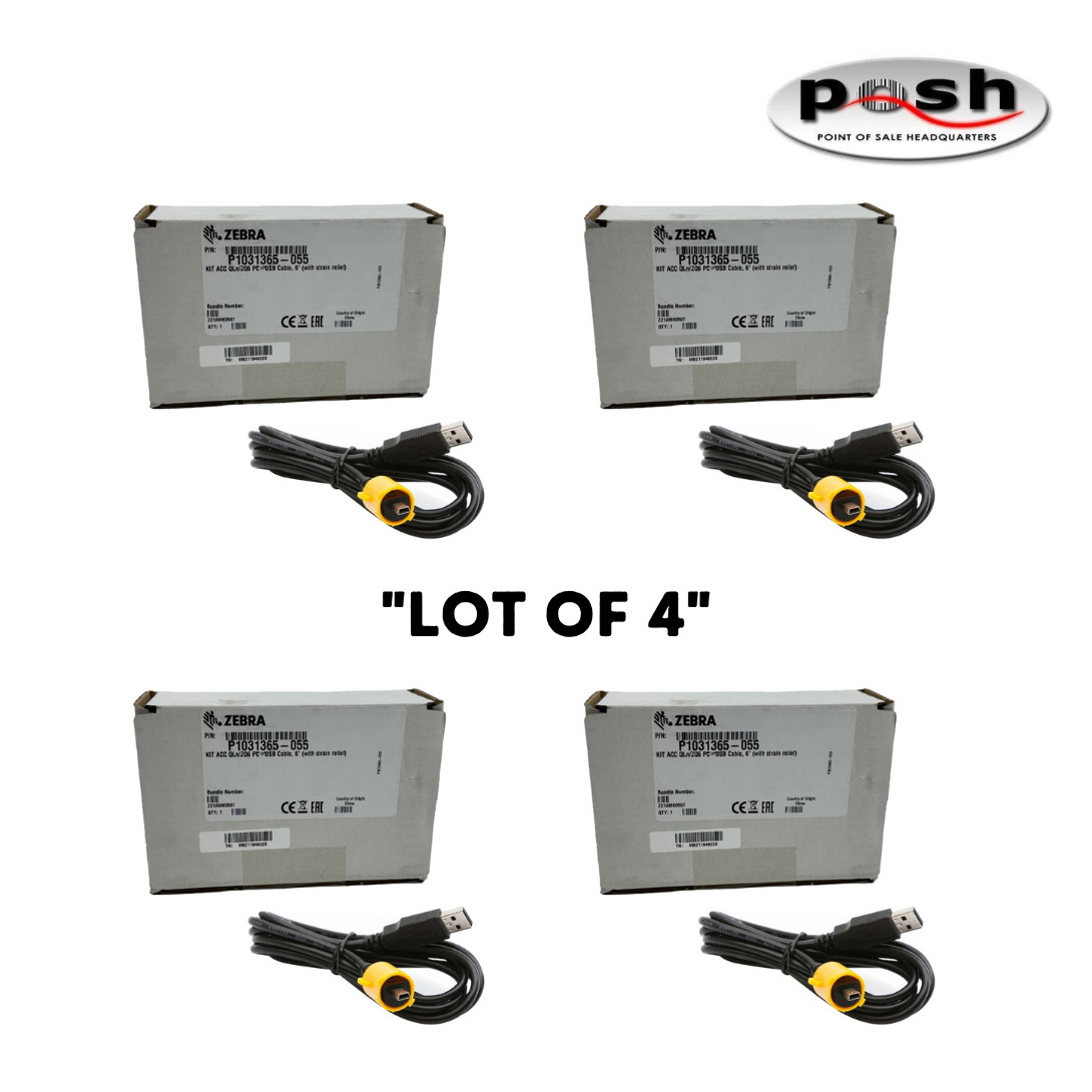 "Lot of 4" Unused Zebra USB Cable P/N: P1031365-055 (6FT) for QLN/ZQ6