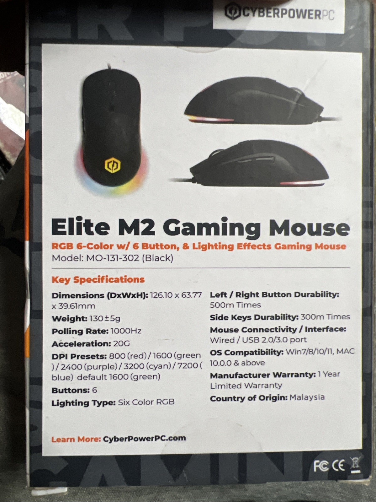 CyberPower PC Elite M2 Gaming Mouse MO-131-302 Black